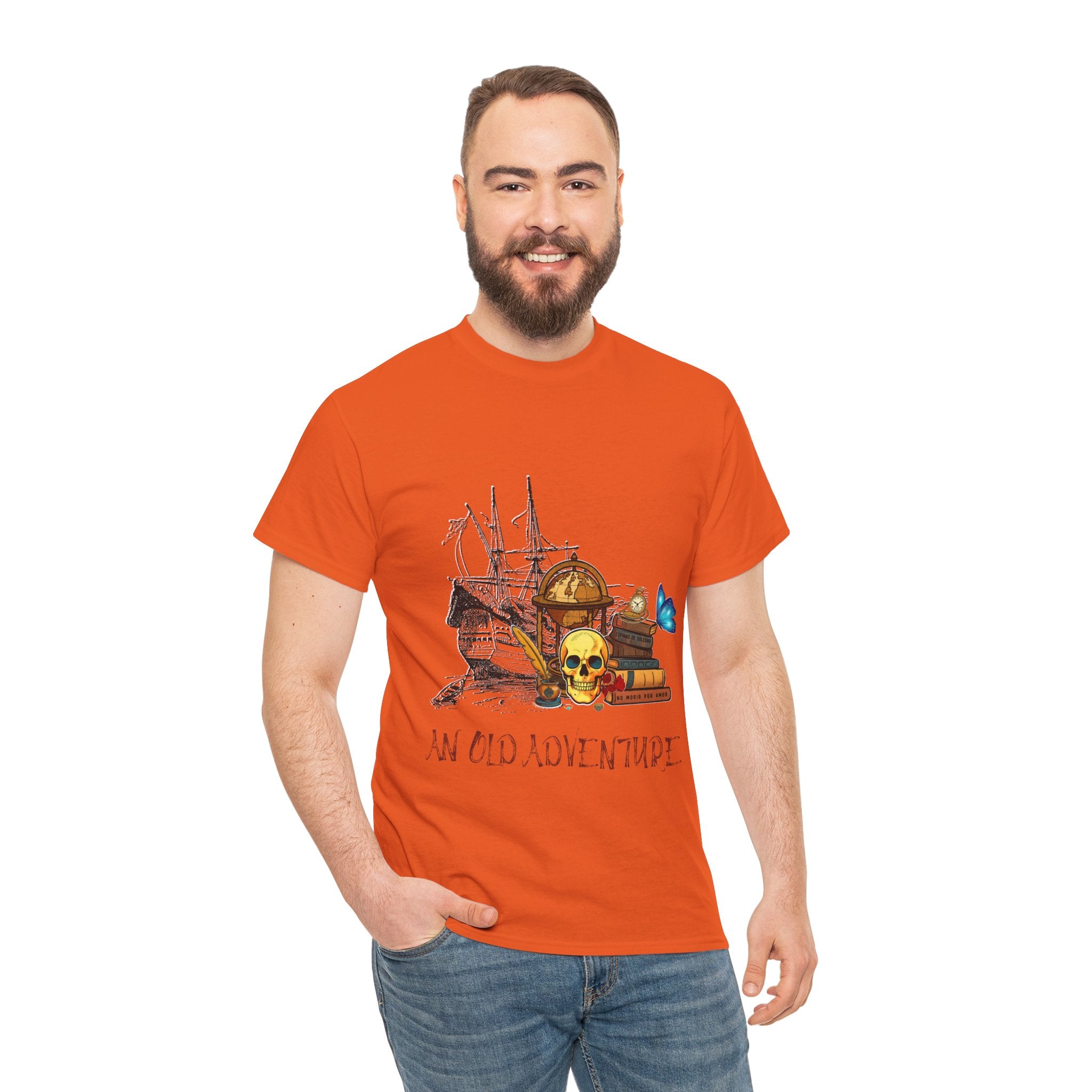 Adventure Skull AND BOOK — Vintage Ship, Globe & Books Graphic Shirt (An Old Adventure)