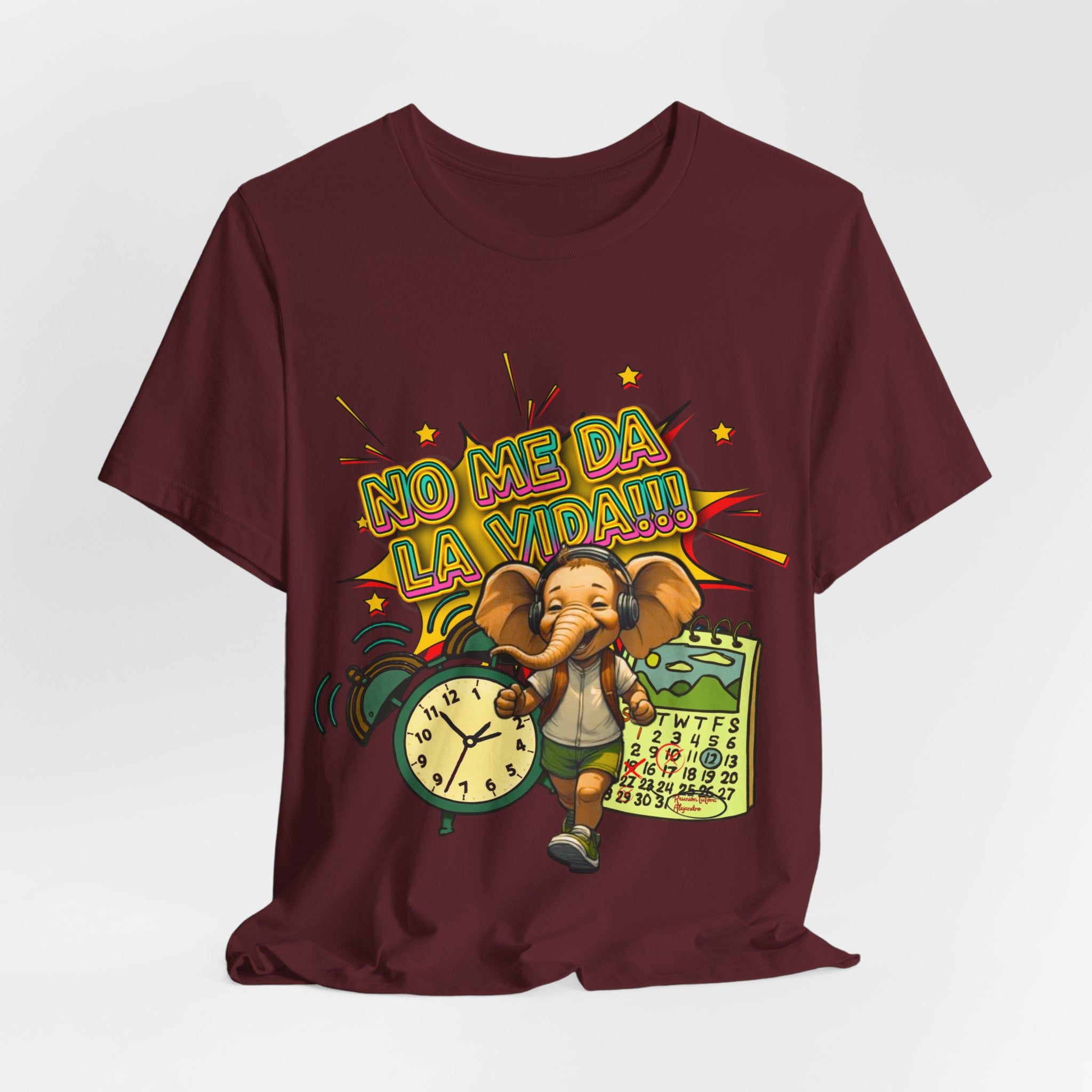 No Me Da La Vida Elephant Graphic Tee — Funny Spanish Alarm Clock T-Shirt