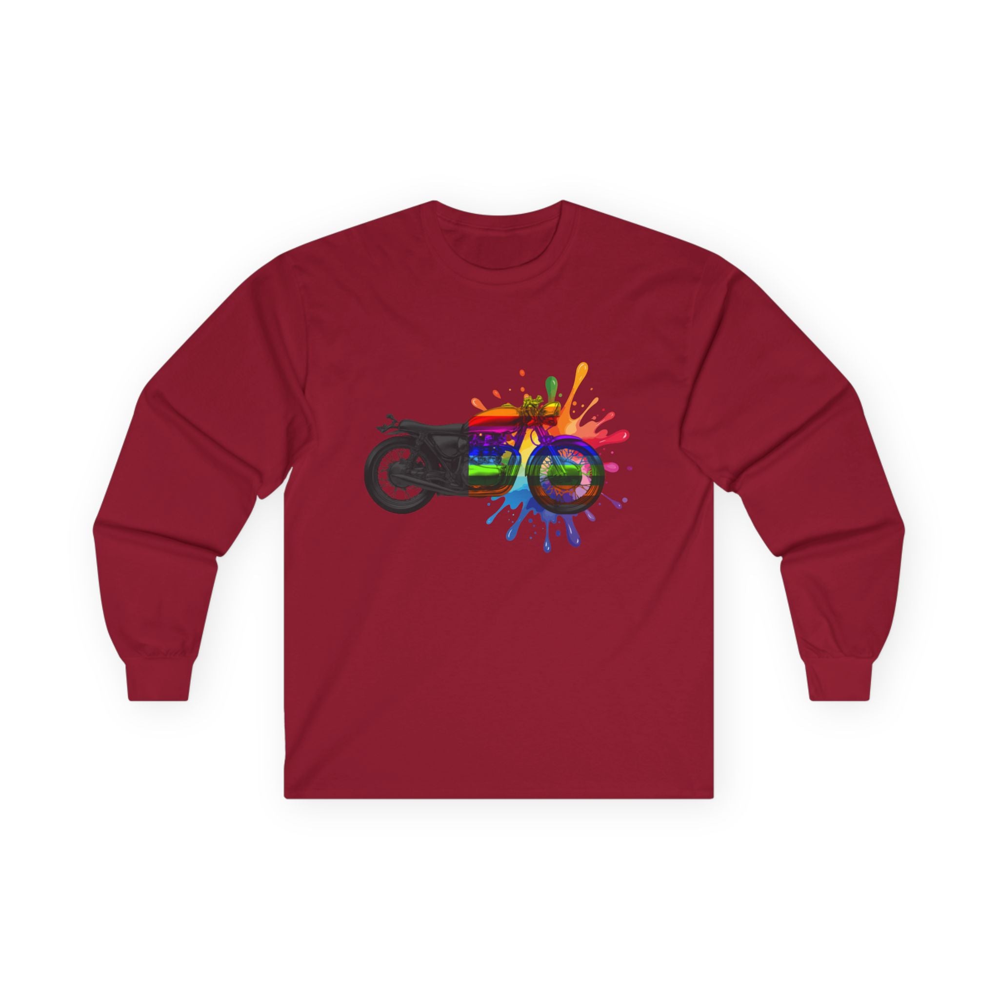 Long Sleeve Tee — 'The Power of Colours' Rainbow Motorcycle Graphic