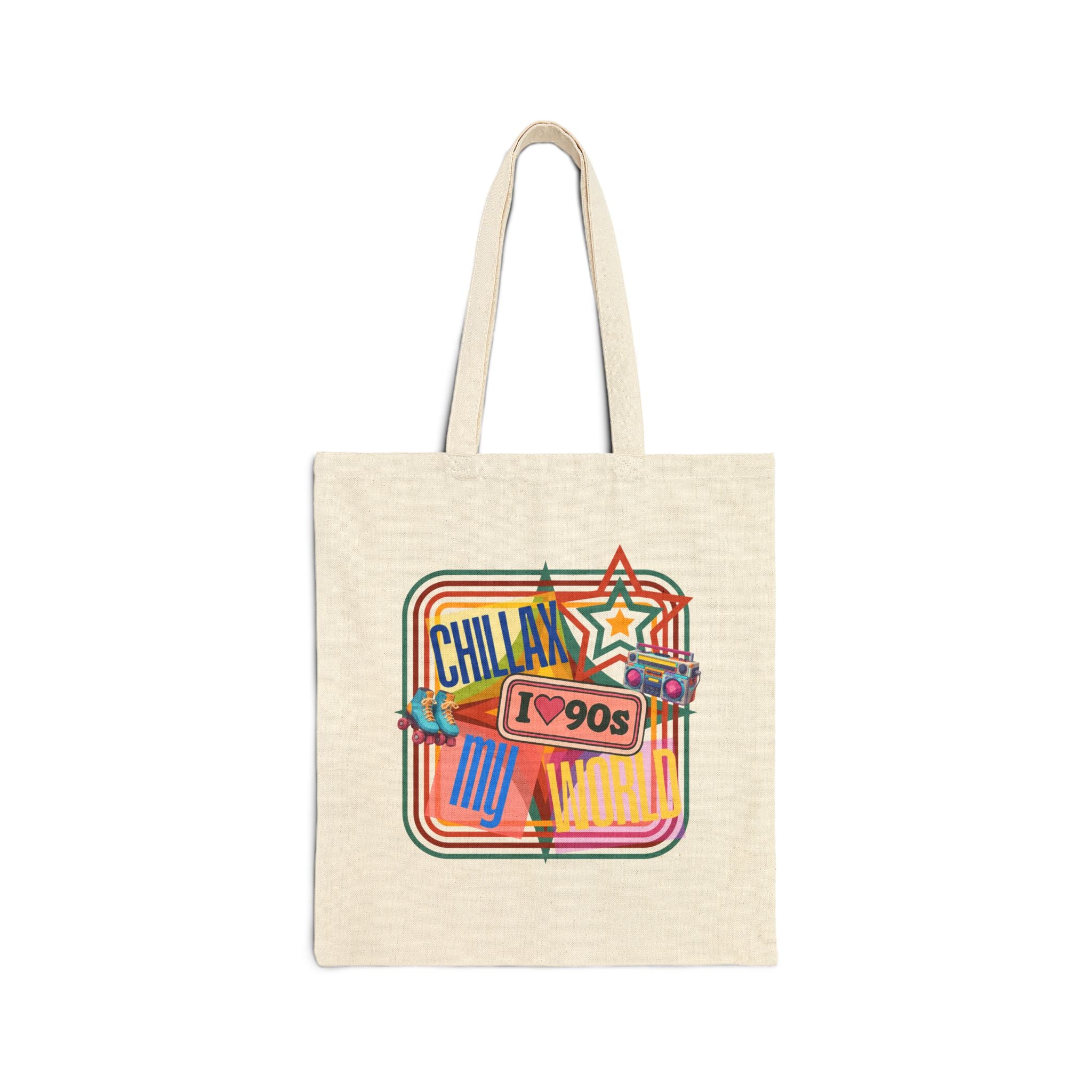 Tote Bag — Vintage 90s 'Chillax My World' Retro Graphic Cotton Canvas Tote