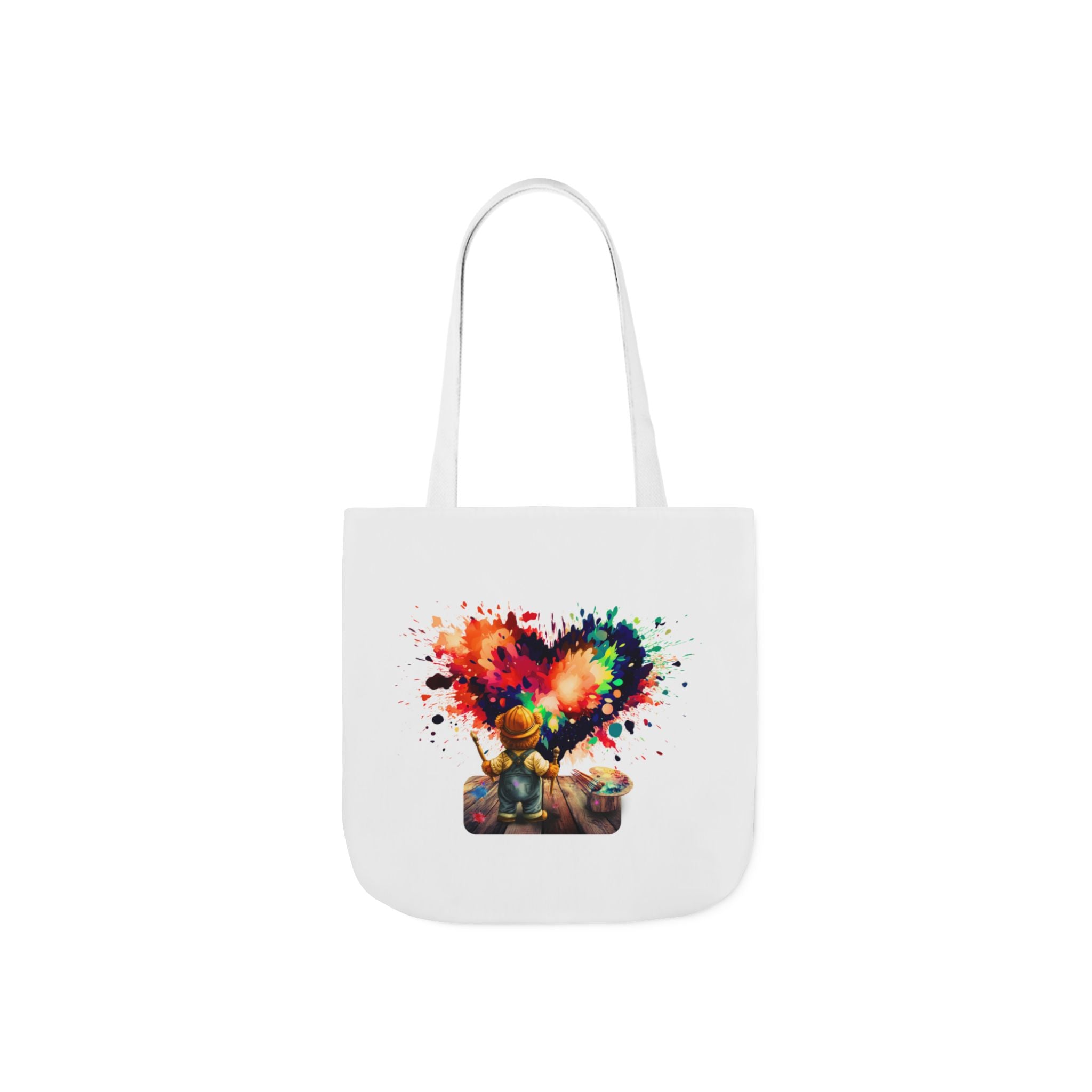 Artistic Heart Canvas Tote — Colorful Kid Painter Design