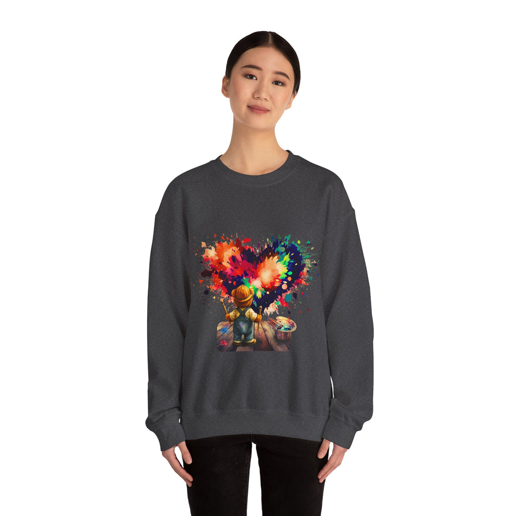 Paint Heart Crewneck Sweatshirt — Artist Painting Colorful Heart Design