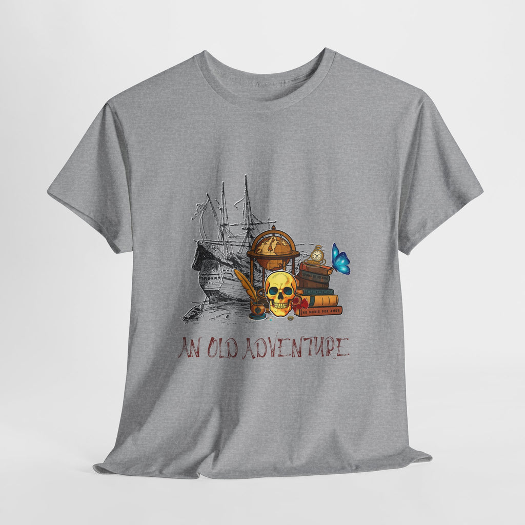 Adventure Skull AND BOOK — Vintage Ship, Globe & Books Graphic Shirt (An Old Adventure)