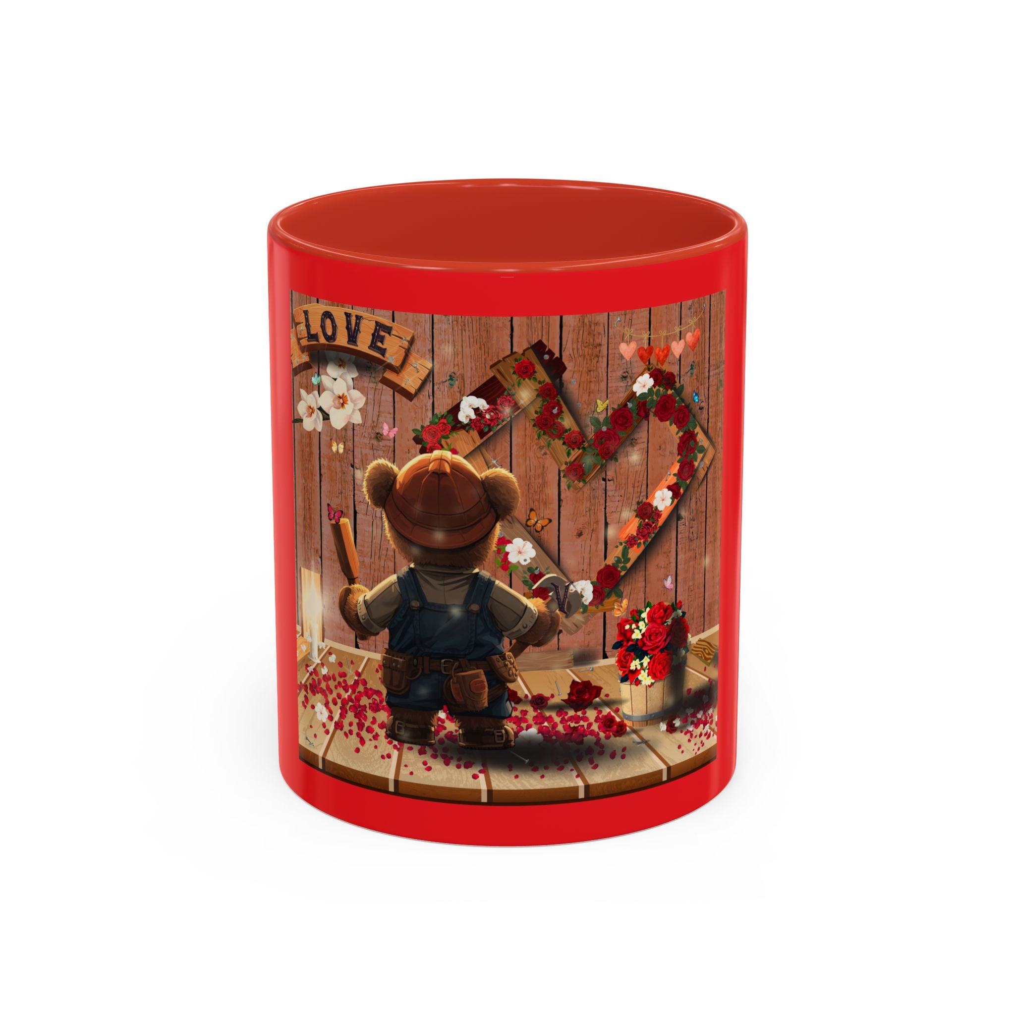Valentine Bear Coffee Mug — Rustic Heart Cottagecore Accent Mug (11/15 oz)