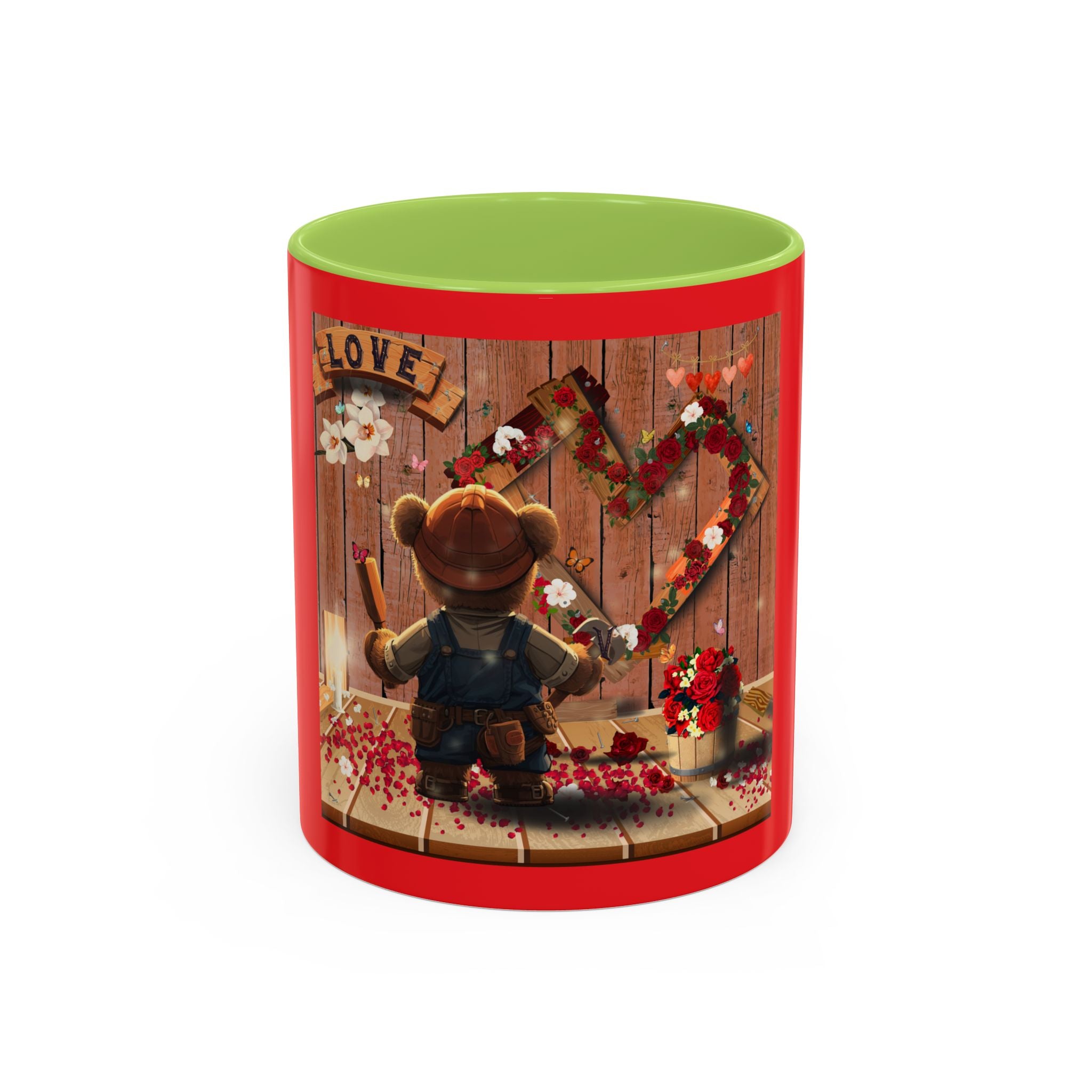 Valentine Bear Coffee Mug — Rustic Heart Cottagecore Accent Mug (11/15 oz)