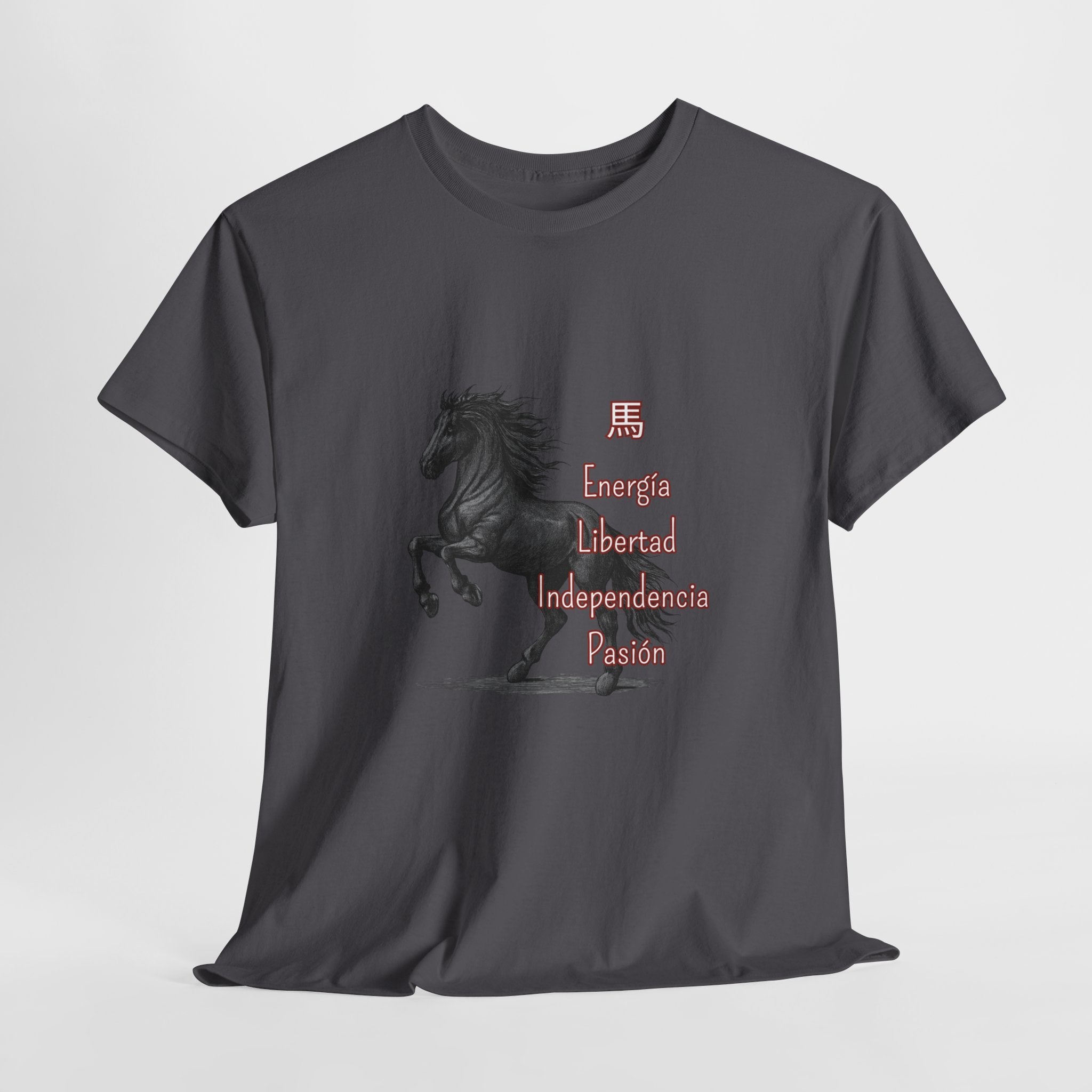 Galloping Black Horse Tee — 'Energy, Liberty, Independence, Passion' Graphic T-Shirt