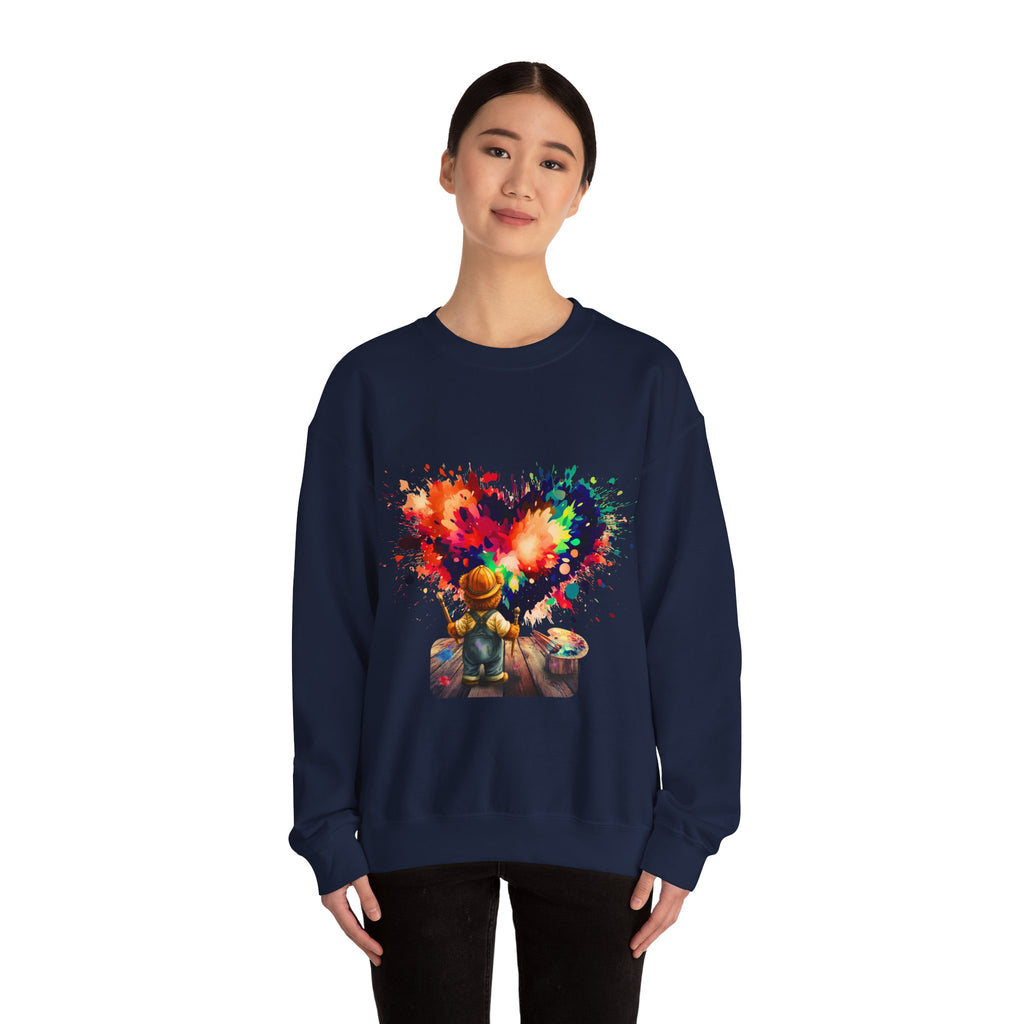 Paint Heart Crewneck Sweatshirt — Artist Painting Colorful Heart Design