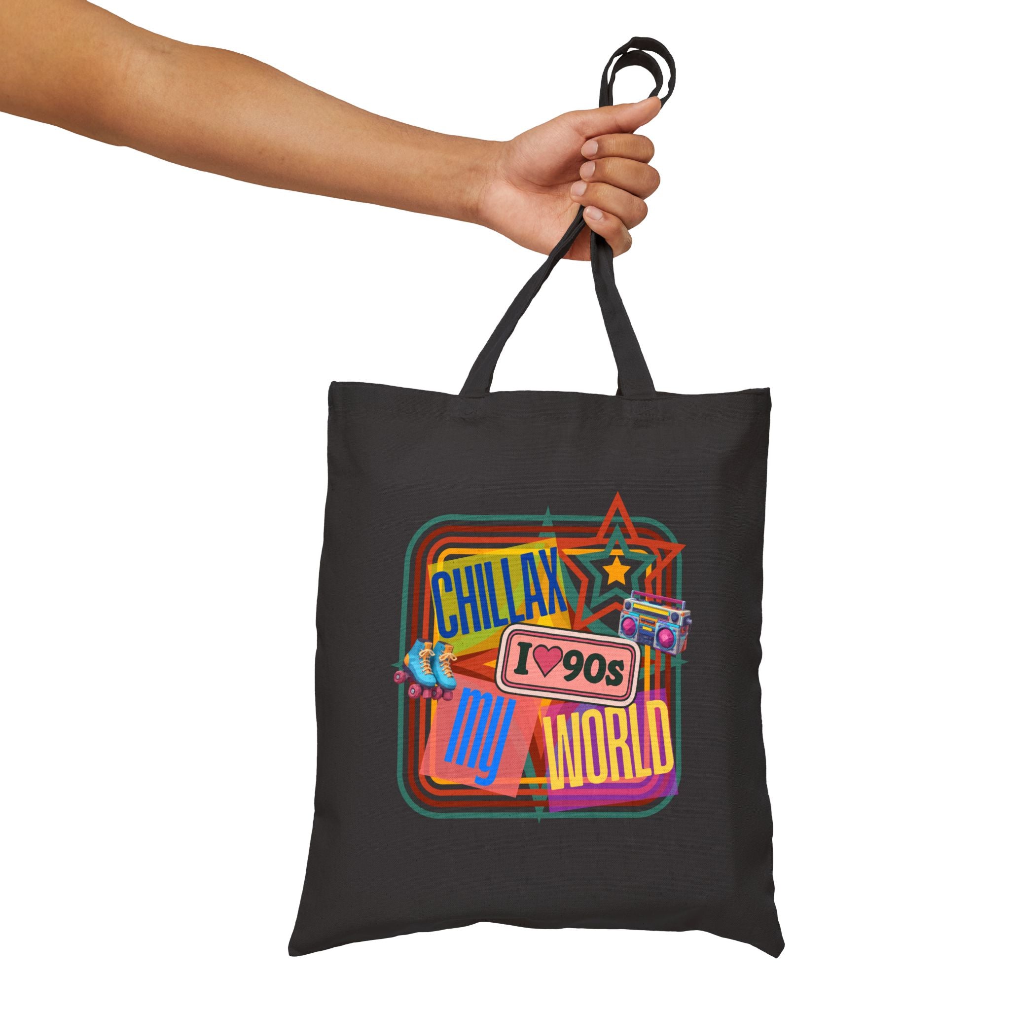 Tote Bag — Vintage 90s 'Chillax My World' Retro Graphic Cotton Canvas Tote