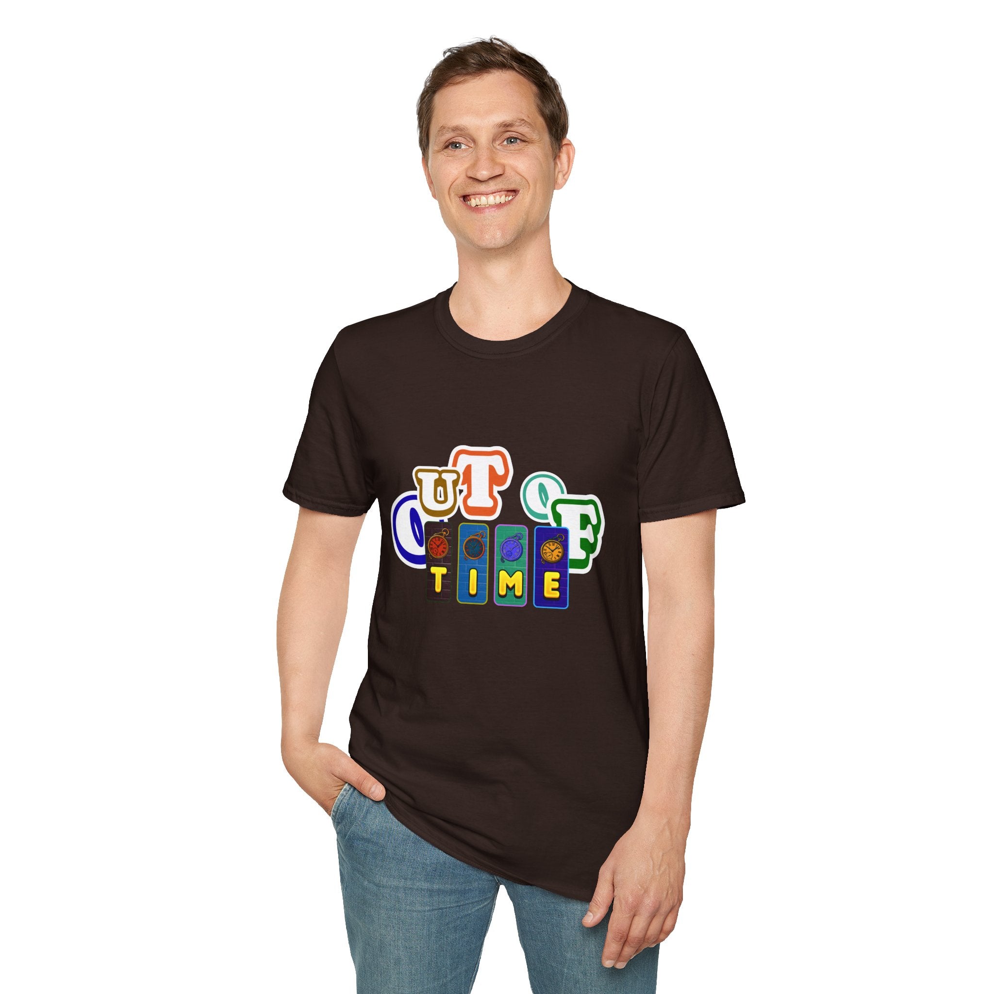 Out of Time T-Shirt — Retro Block Letter Graphic Tee