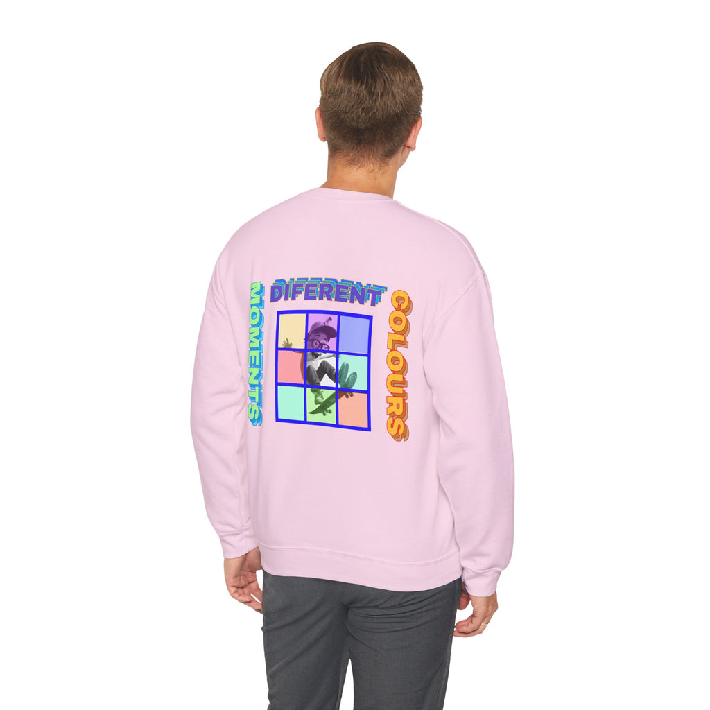 Crewneck Sweatshirt — "Different Colours, Moments" Retro Grid Graphic