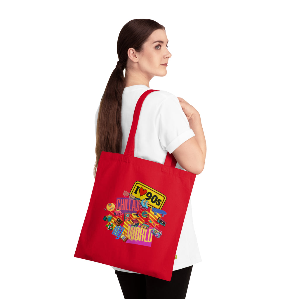 Tote Bag — Colorful "Create Your World" Retro Graphic Organic Tote