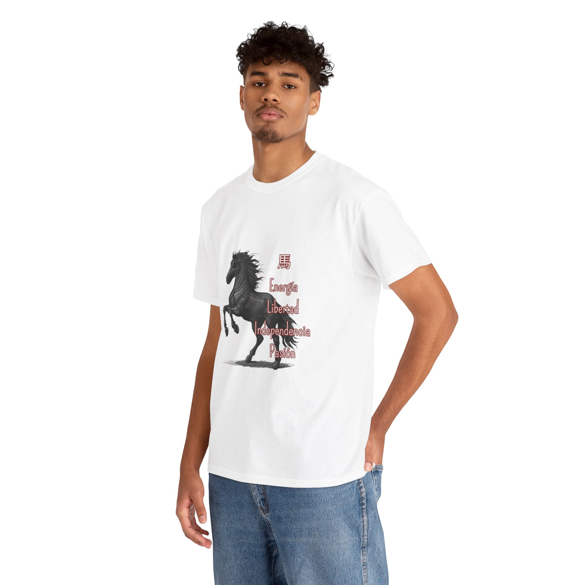 Galloping Black Horse Tee — 'Energy, Liberty, Independence, Passion' Graphic T-Shirt