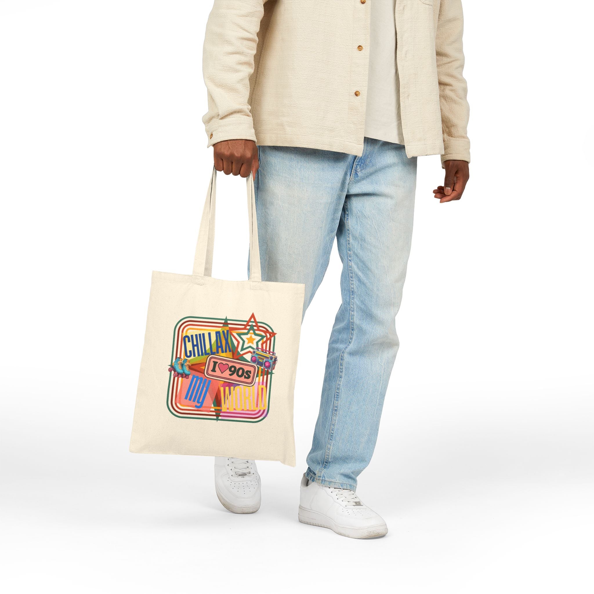 Tote Bag — Vintage 90s 'Chillax My World' Retro Graphic Cotton Canvas Tote
