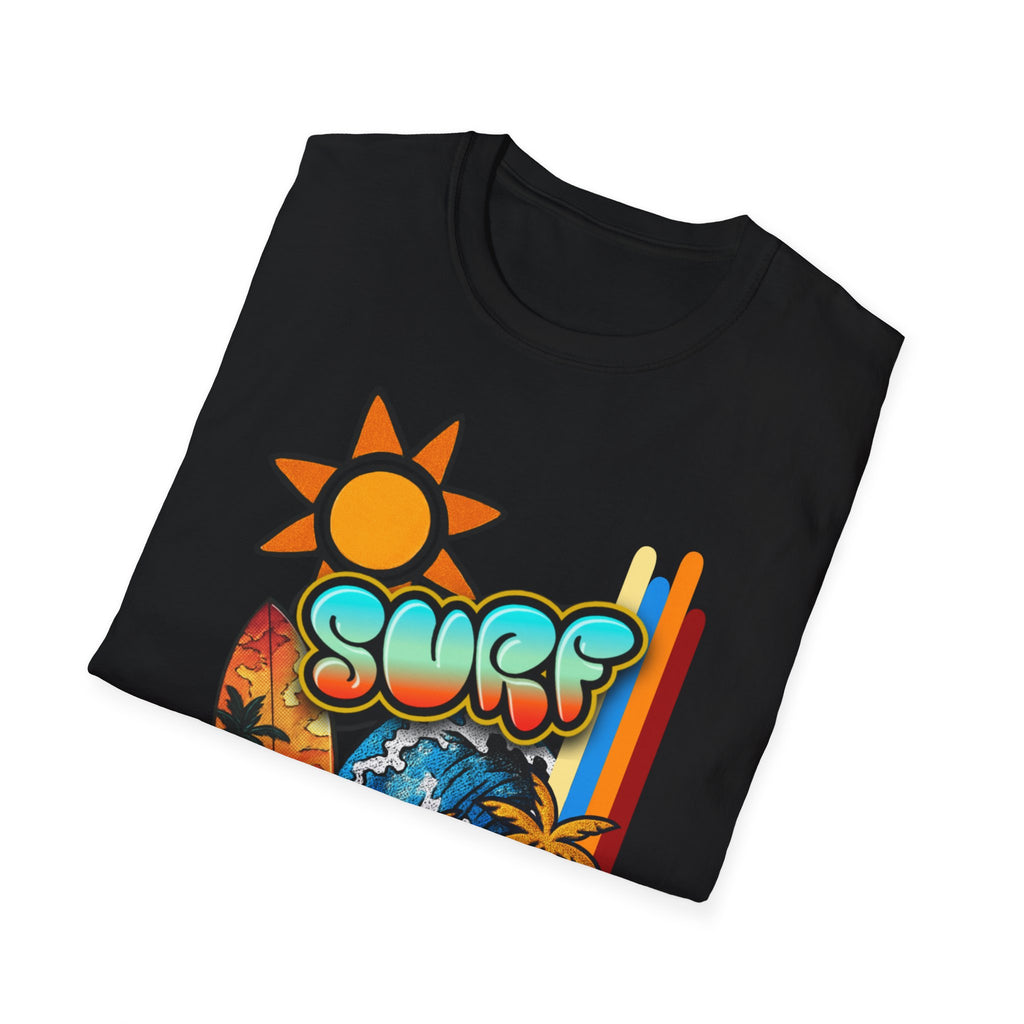 Surf Hawaii T-Shirt — Retro Tropical Sun & Palm Beach Tee