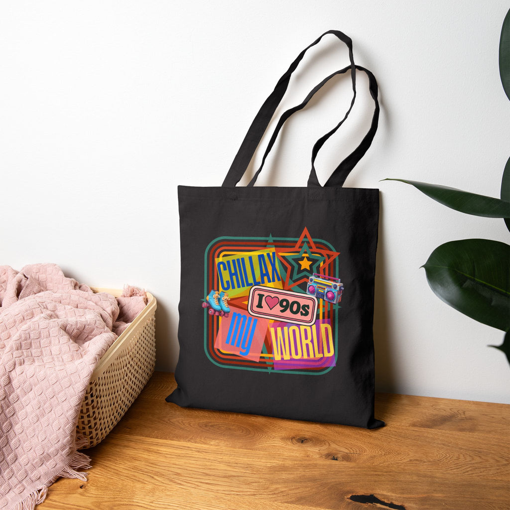 Tote Bag — Vintage 90s 'Chillax My World' Retro Graphic Cotton Canvas Tote