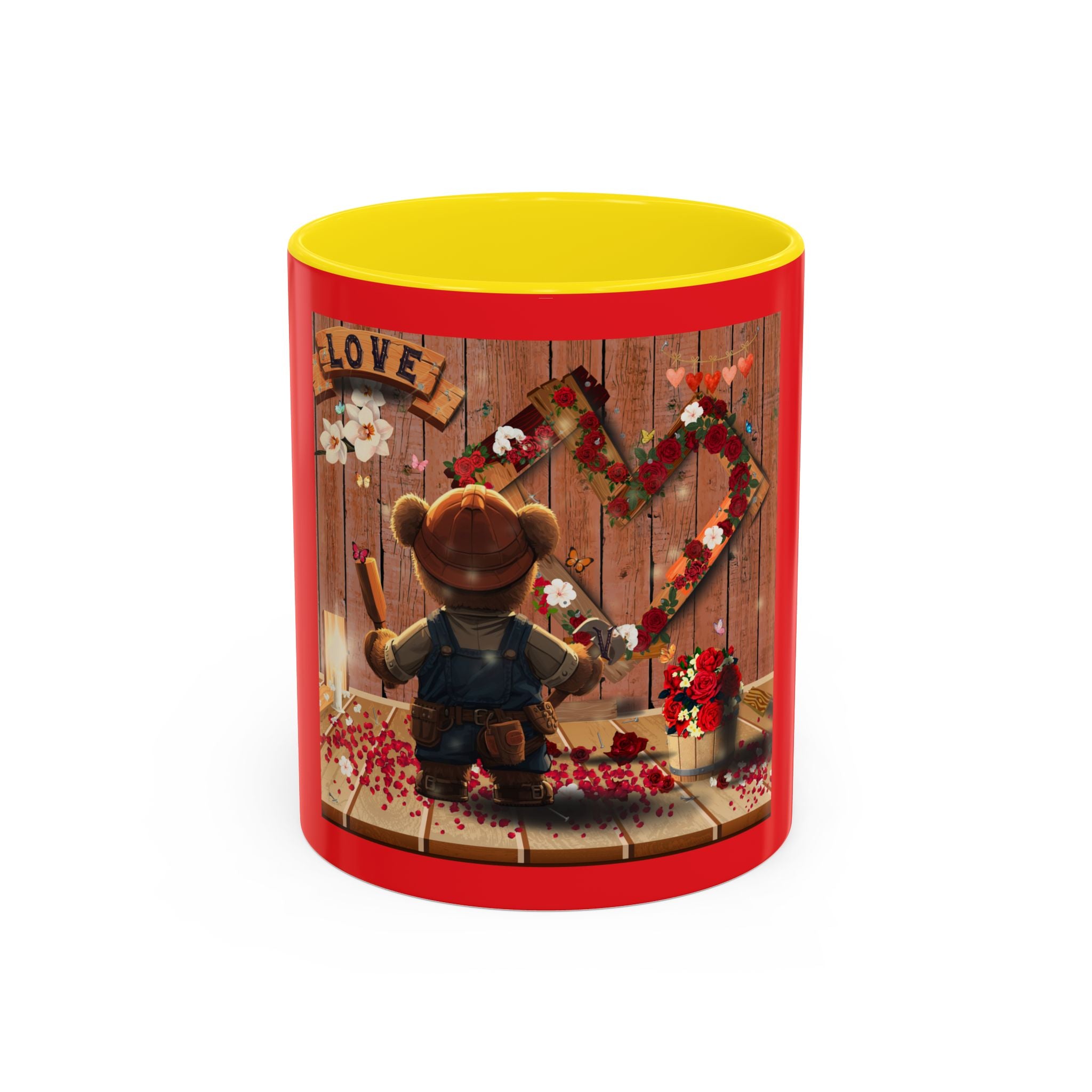 Valentine Bear Coffee Mug — Rustic Heart Cottagecore Accent Mug (11/15 oz)