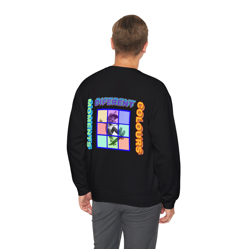 Crewneck Sweatshirt — "Different Colours, Moments" Retro Grid Graphic