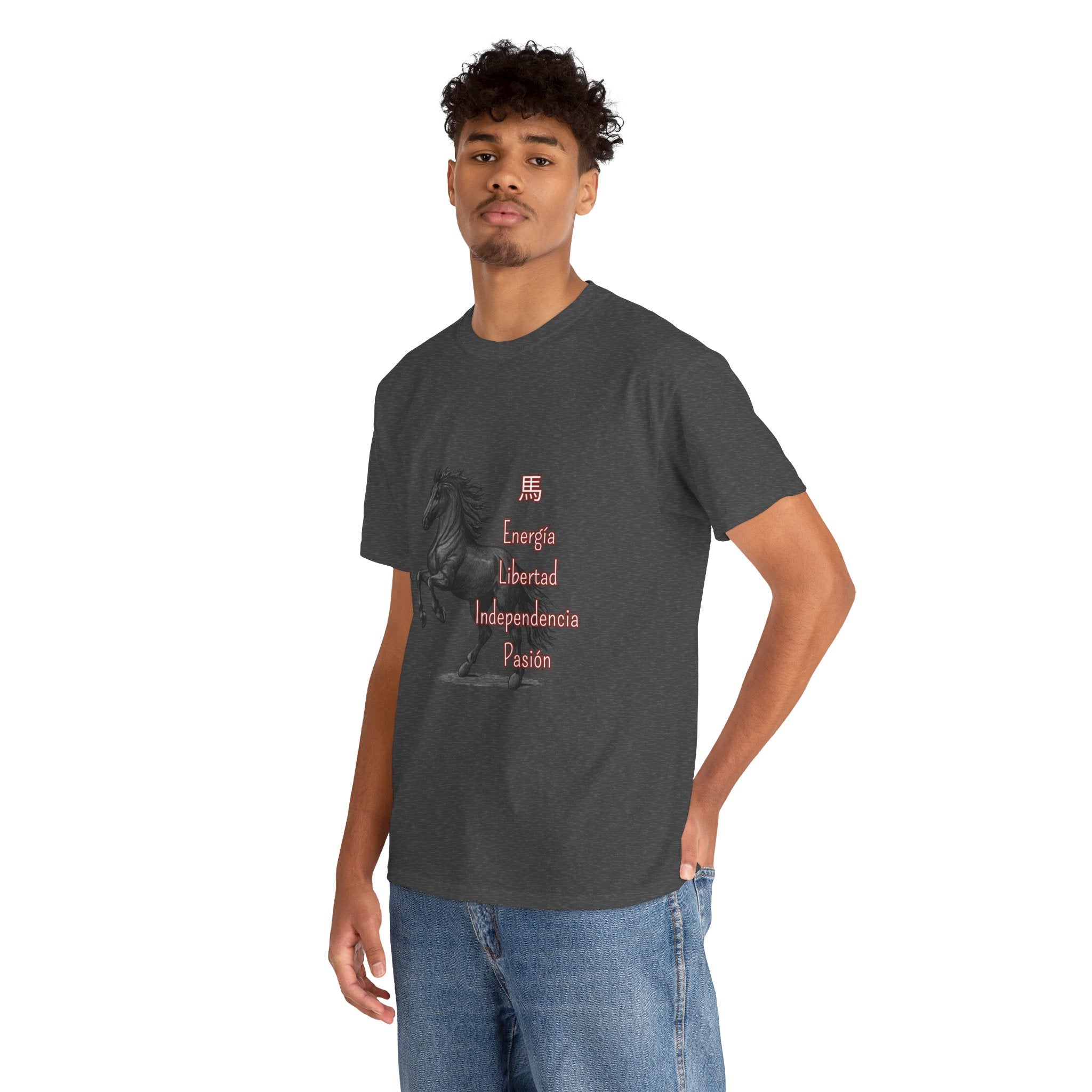 Galloping Black Horse Tee — 'Energy, Liberty, Independence, Passion' Graphic T-Shirt