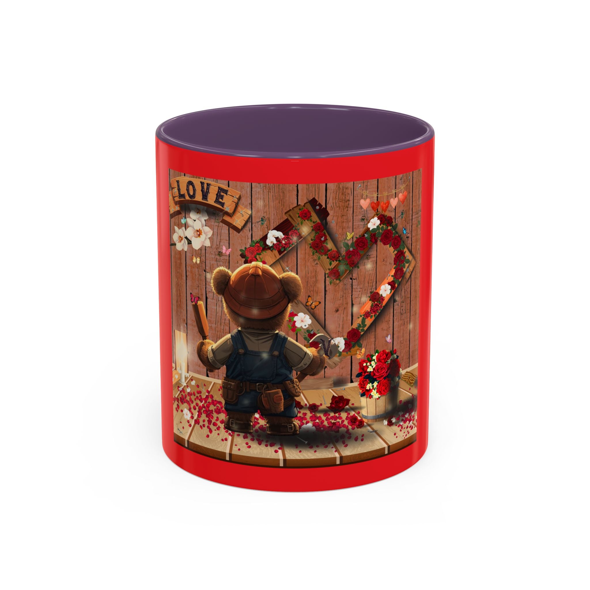 Valentine Bear Coffee Mug — Rustic Heart Cottagecore Accent Mug (11/15 oz)