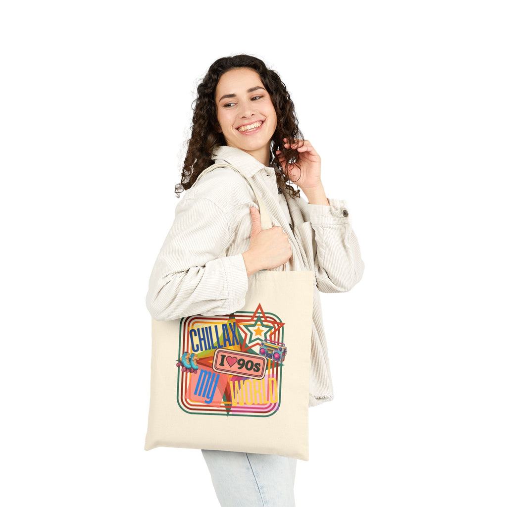 Tote Bag — Vintage 90s 'Chillax My World' Retro Graphic Cotton Canvas Tote
