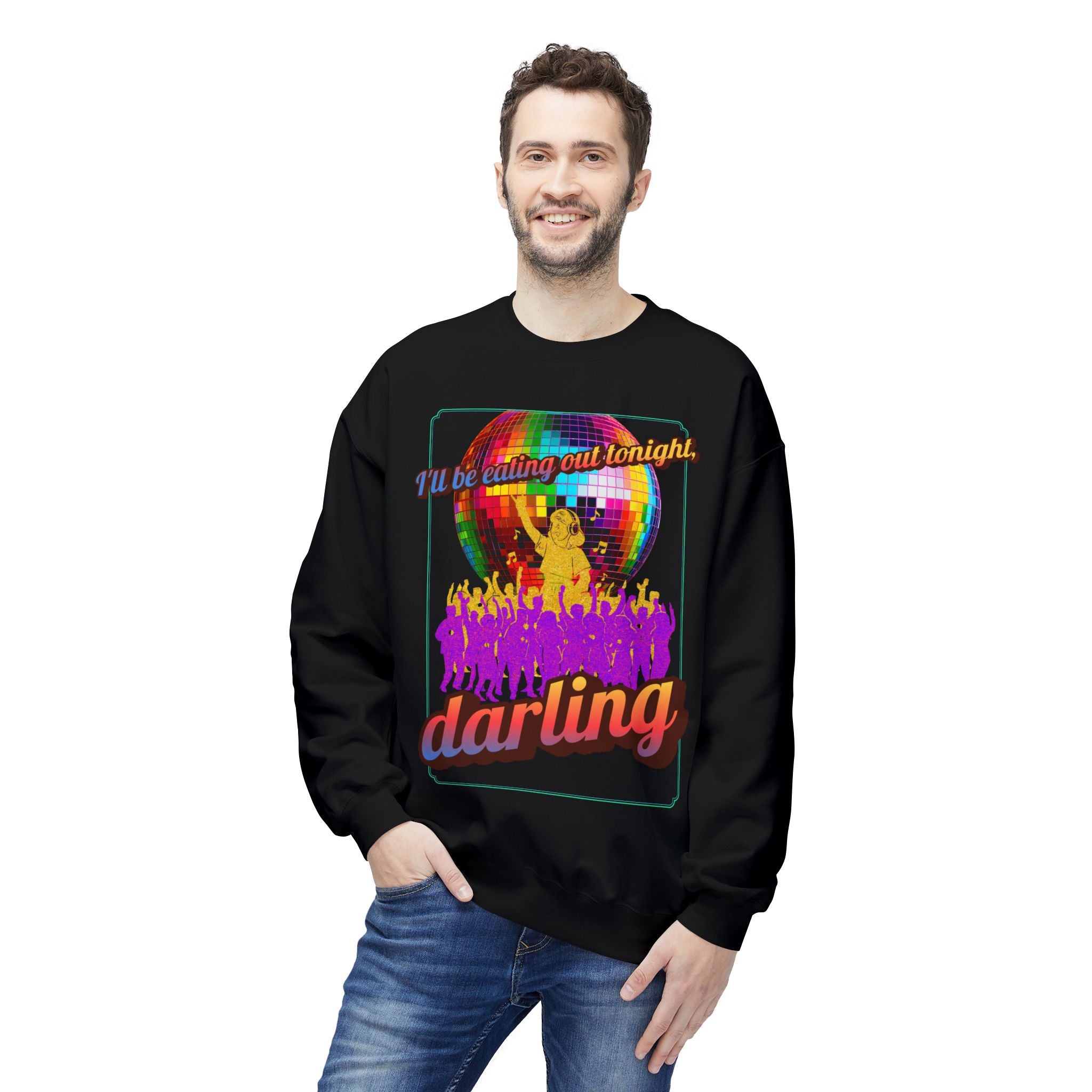 Disco Darling Crewneck Sweatshirt — Retro Disco Ball Party Graphic