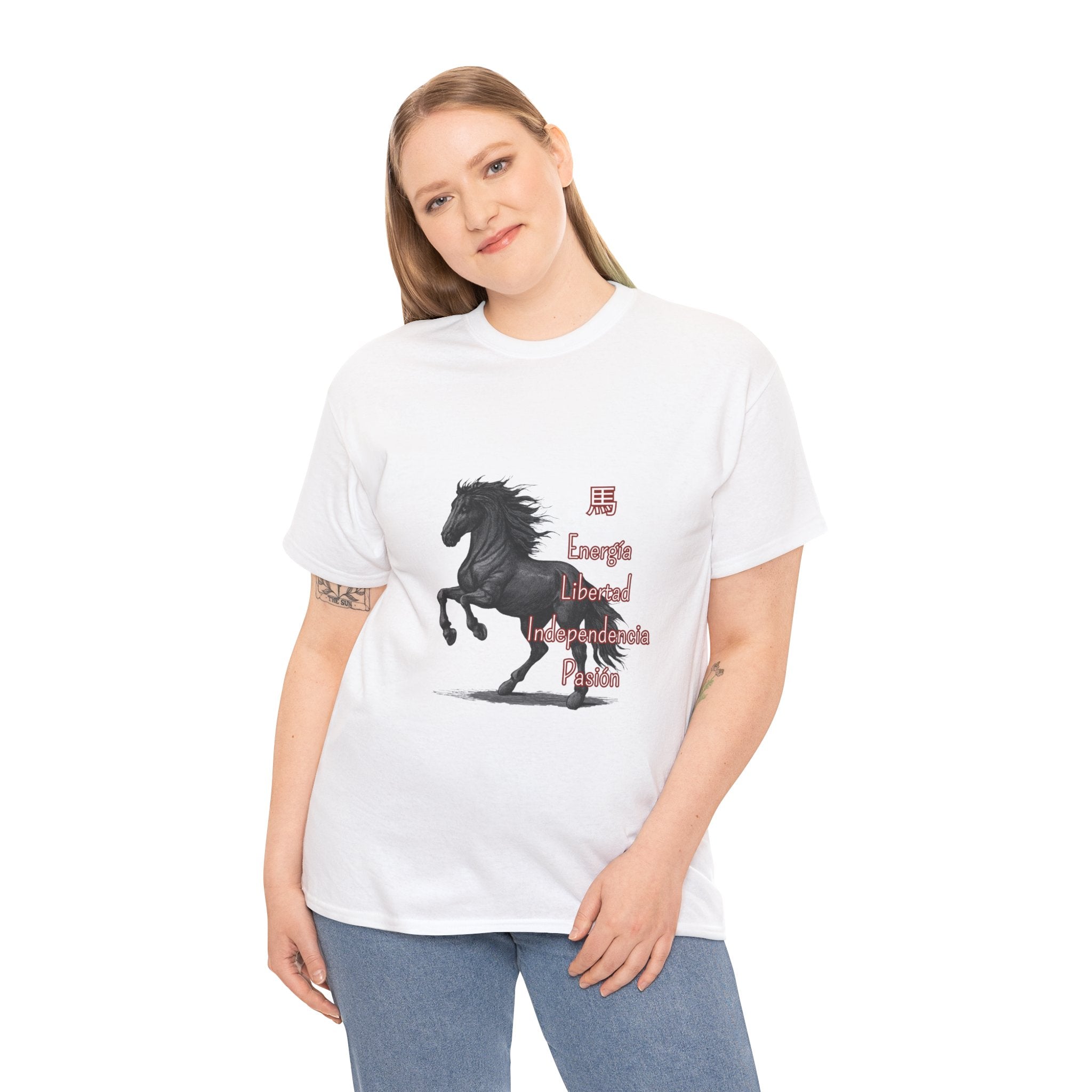 Galloping Black Horse Tee — 'Energy, Liberty, Independence, Passion' Graphic T-Shirt