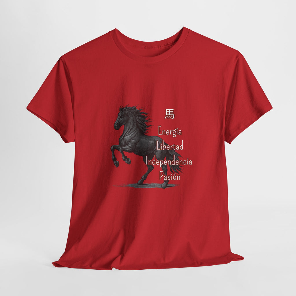Galloping Black Horse Tee — 'Energy, Liberty, Independence, Passion' Graphic T-Shirt