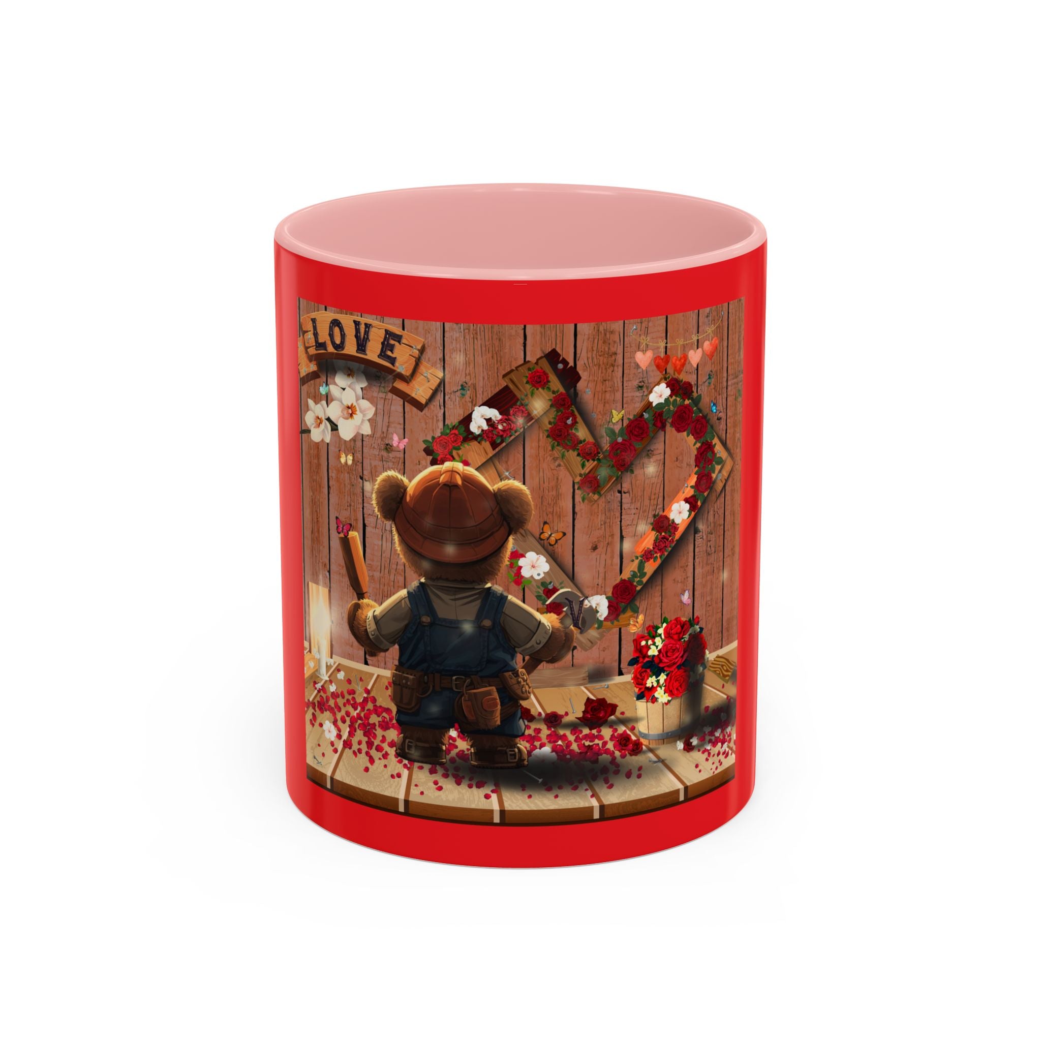 Valentine Bear Coffee Mug — Rustic Heart Cottagecore Accent Mug (11/15 oz)