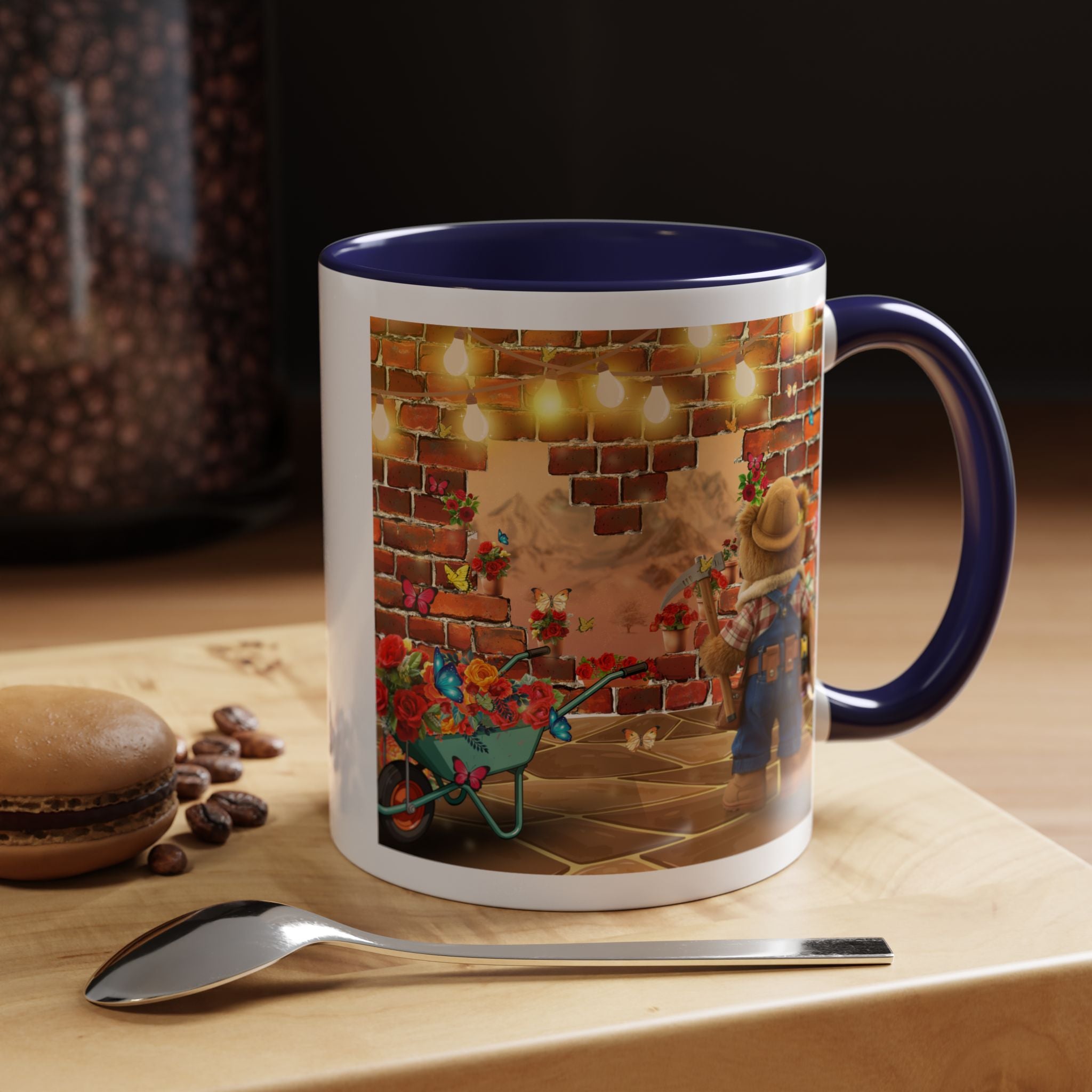Garden Boy Coffee Mug — Whimsical Scarecrow Garden Scene Accent Mug