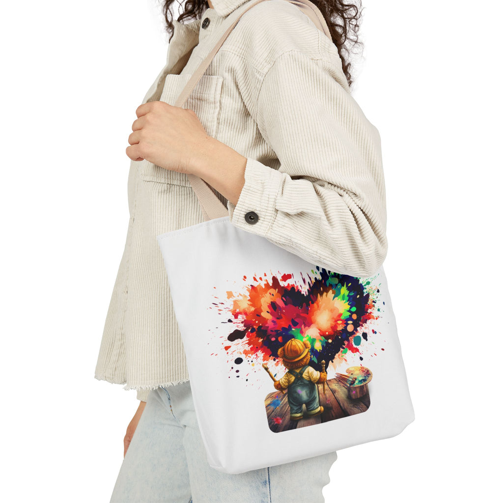 Artistic Heart Canvas Tote — Colorful Kid Painter Design