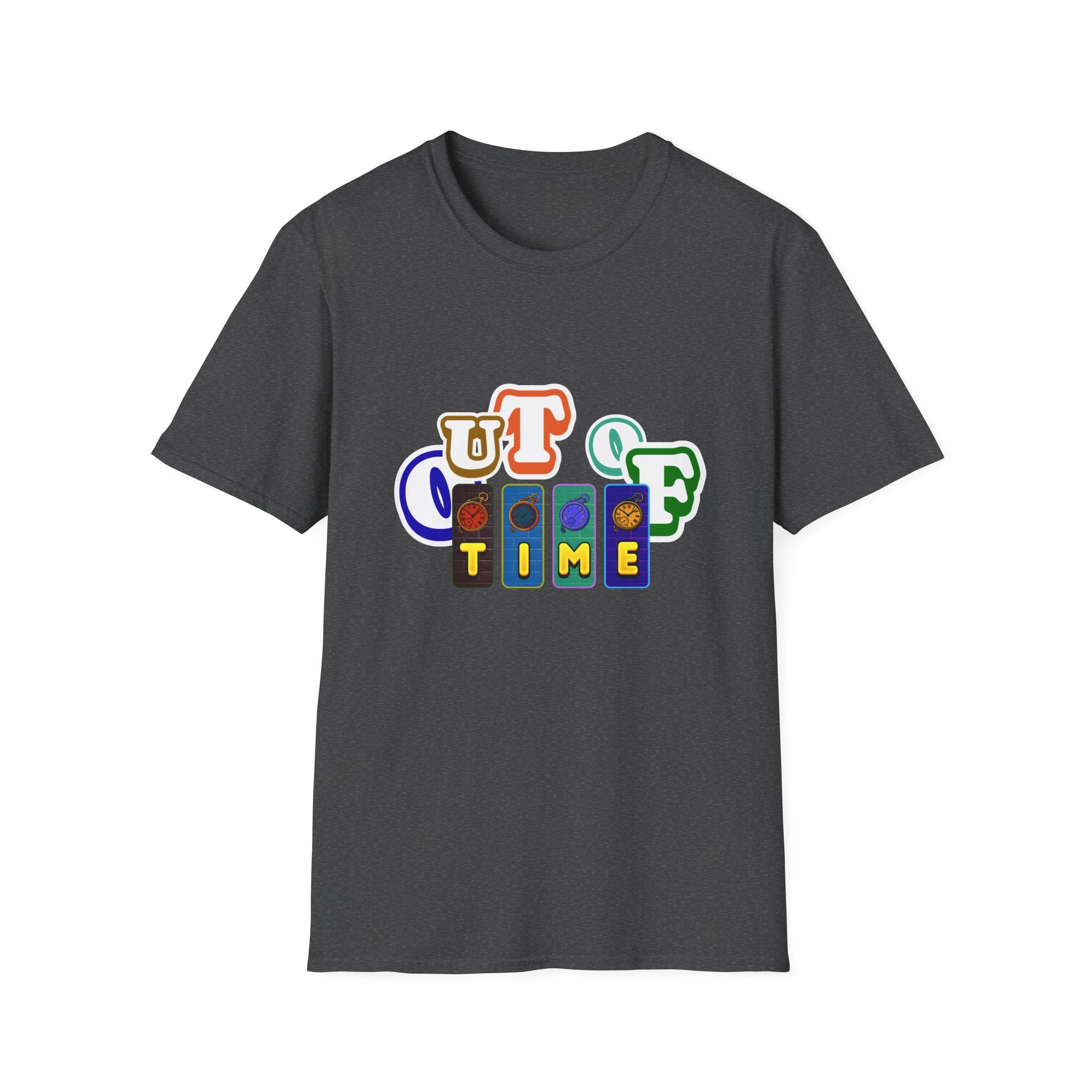 Out of Time T-Shirt — Retro Block Letter Graphic Tee
