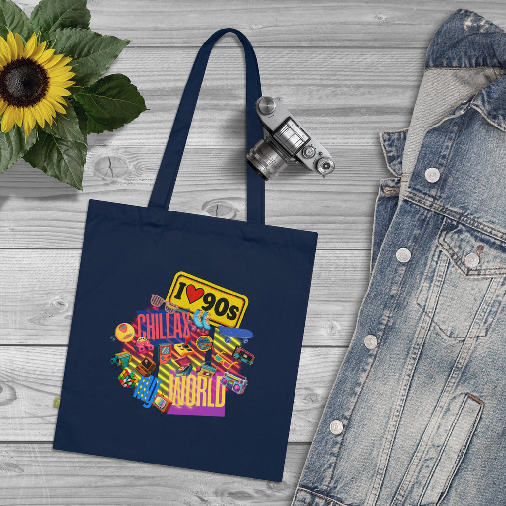 Tote Bag — Colorful "Create Your World" Retro Graphic Organic Tote