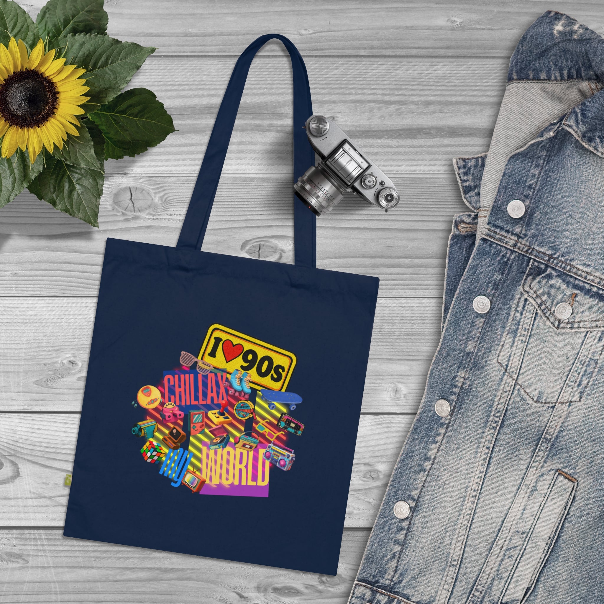 Tote Bag — Colorful "Create Your World" Retro Graphic Organic Tote