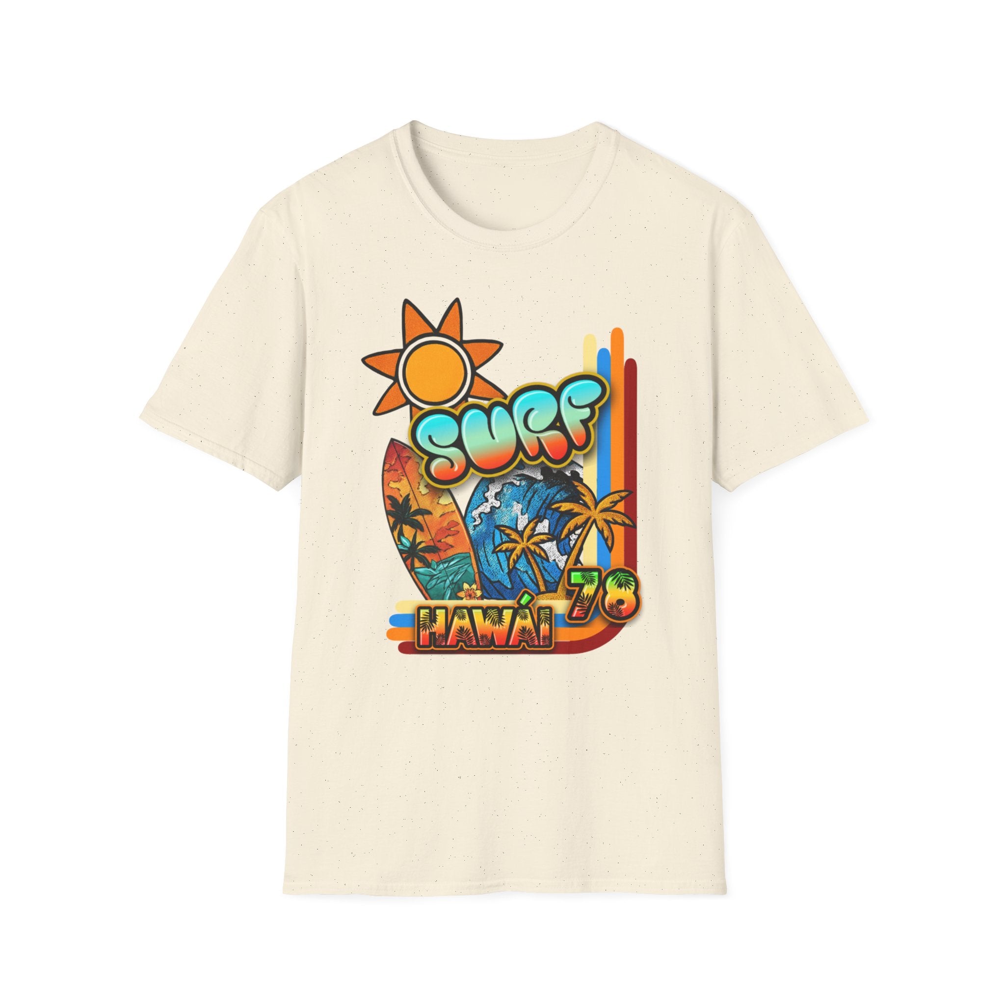 Surf Hawaii T-Shirt — Retro Tropical Sun & Palm Beach Tee