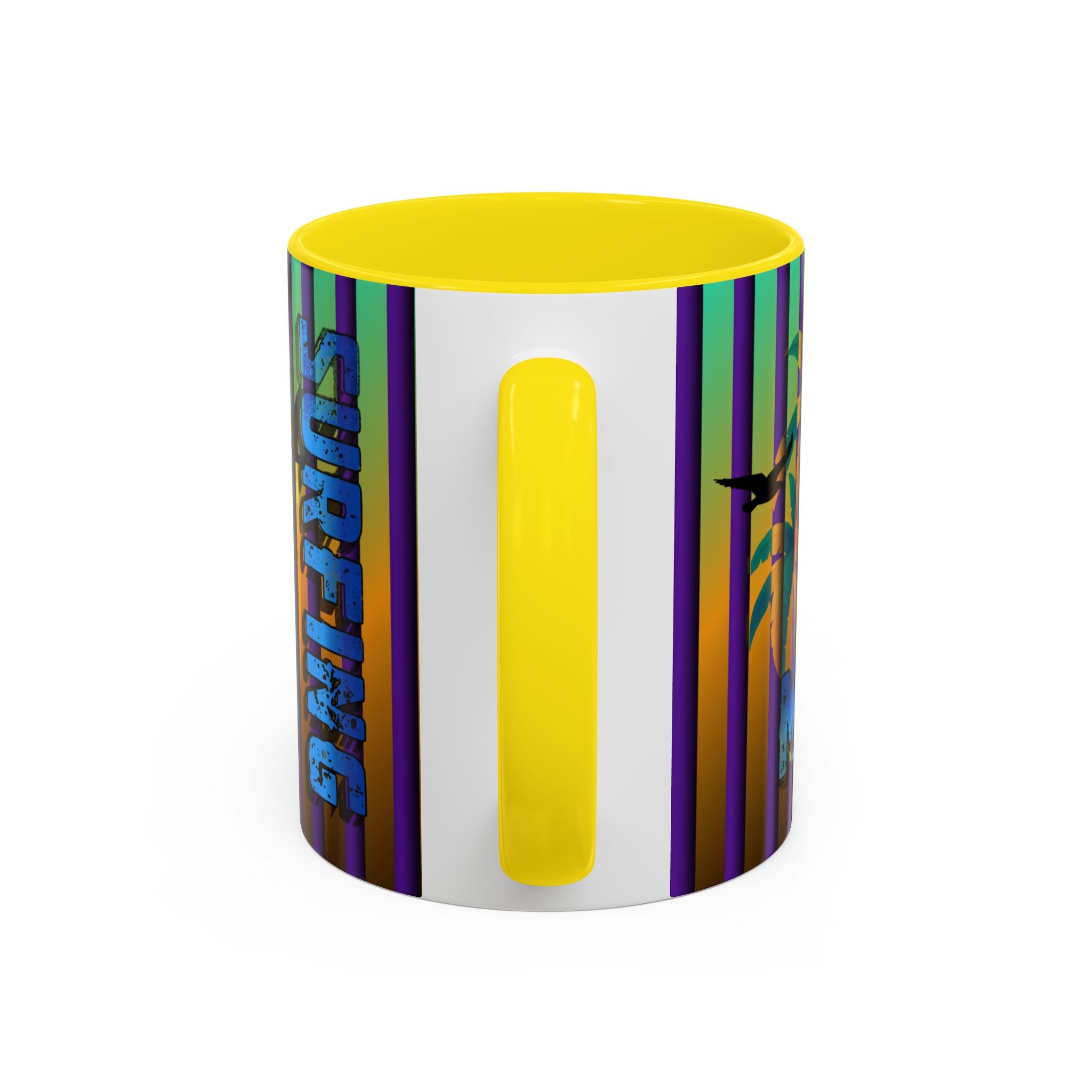 Surfing Life Coffee Mug — Colorful Sun & Surfboard Accent Mug (11/15oz)