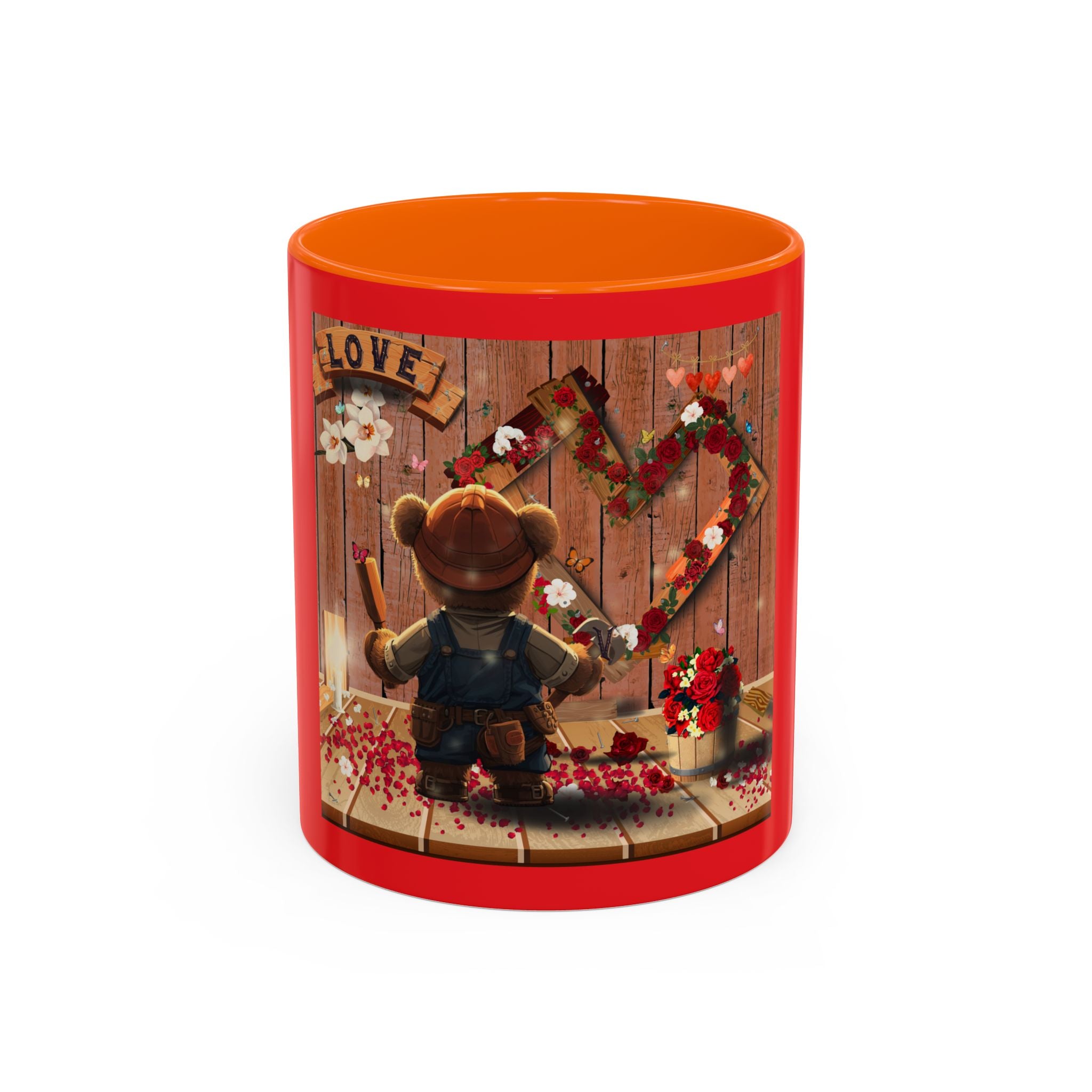Valentine Bear Coffee Mug — Rustic Heart Cottagecore Accent Mug (11/15 oz)