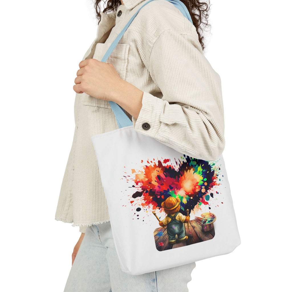 Artistic Heart Canvas Tote — Colorful Kid Painter Design