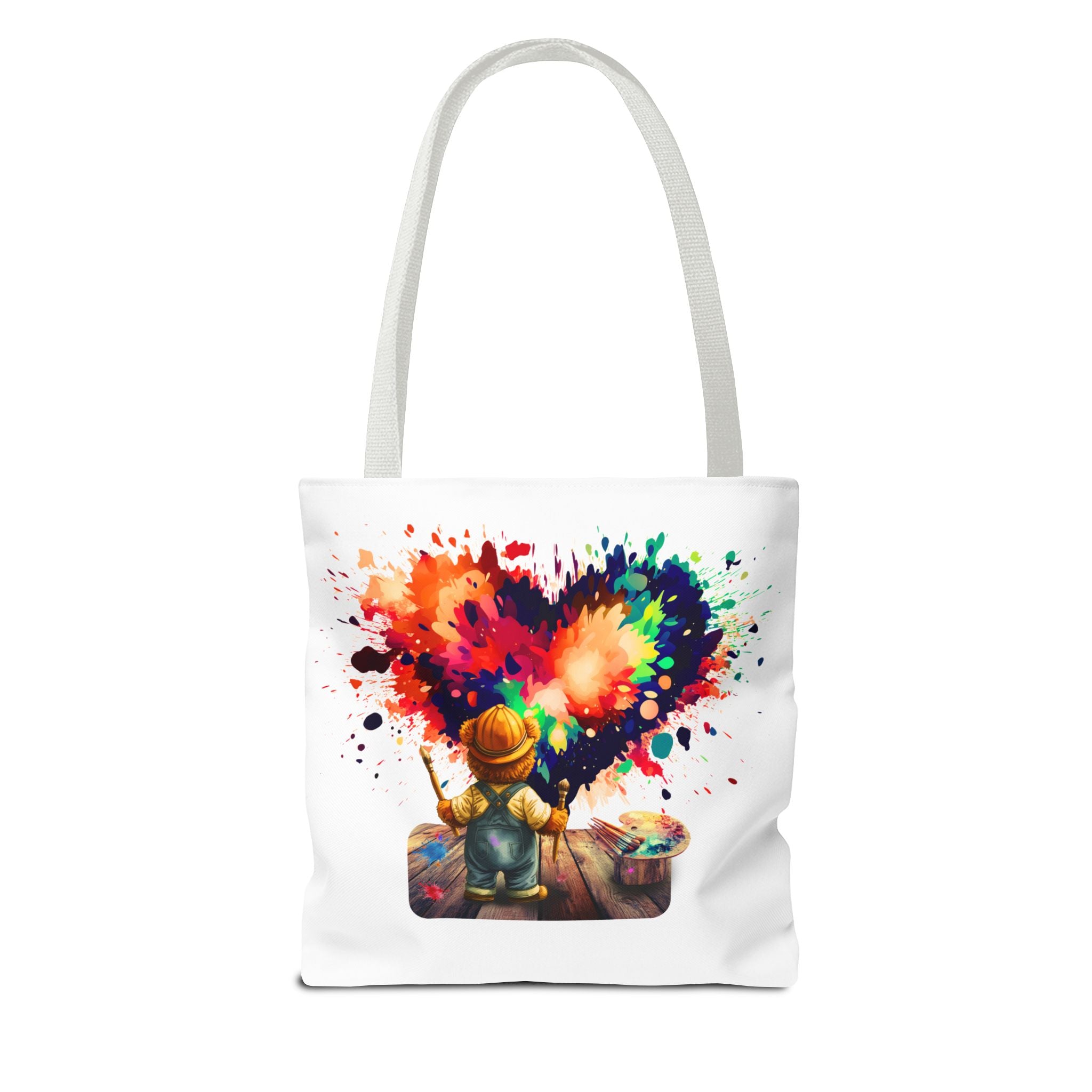 Artist Kid Paint Heart Tote Bag – Colorful Heart Splash All-Over Print Tote