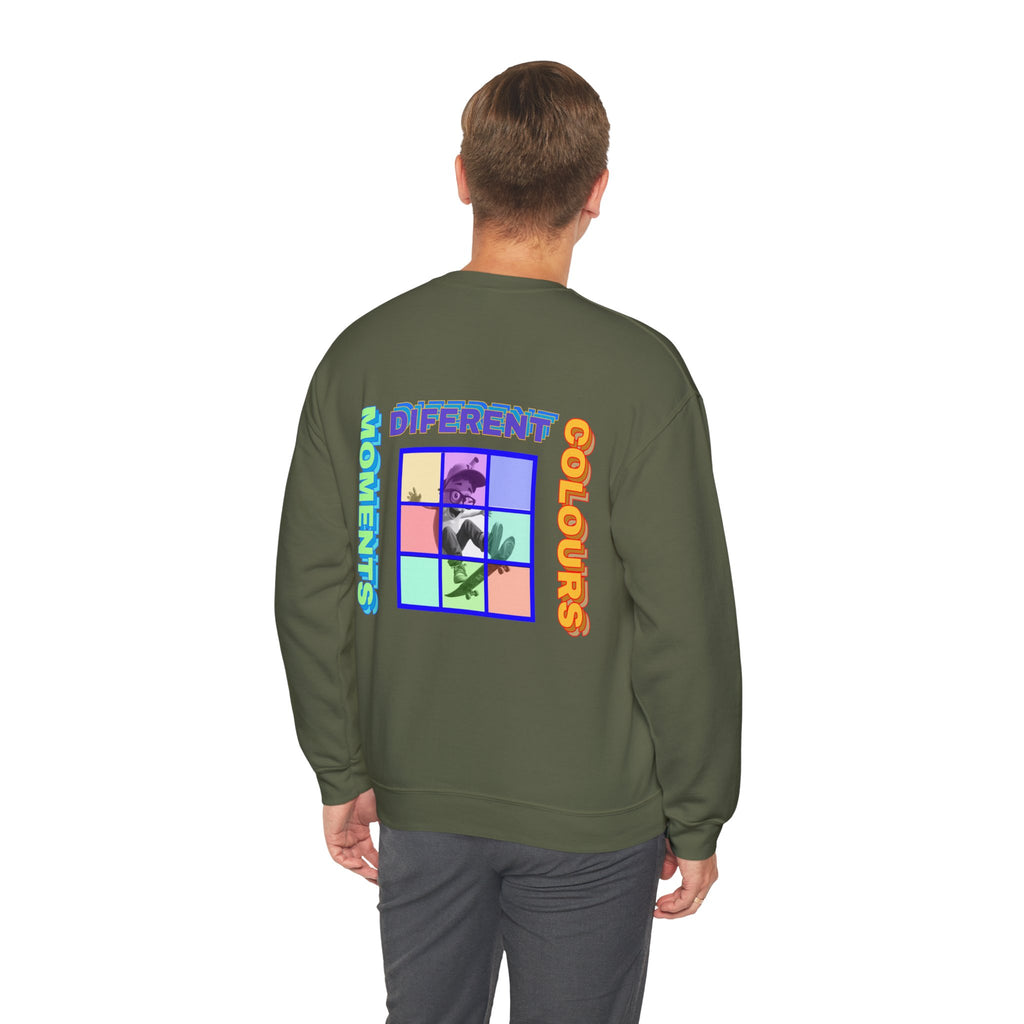 Crewneck Sweatshirt — "Different Colours, Moments" Retro Grid Graphic