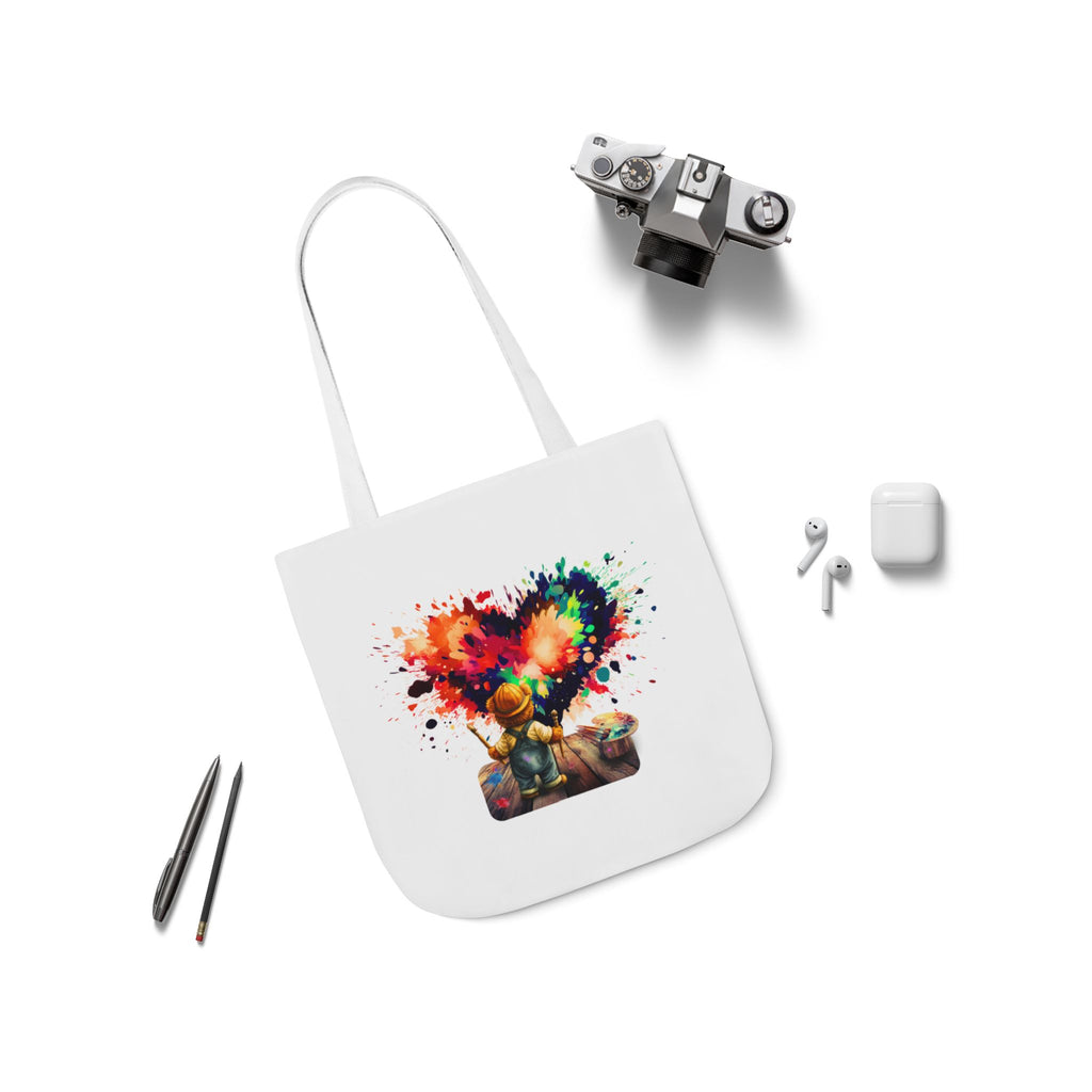 Artistic Heart Canvas Tote — Colorful Kid Painter Design