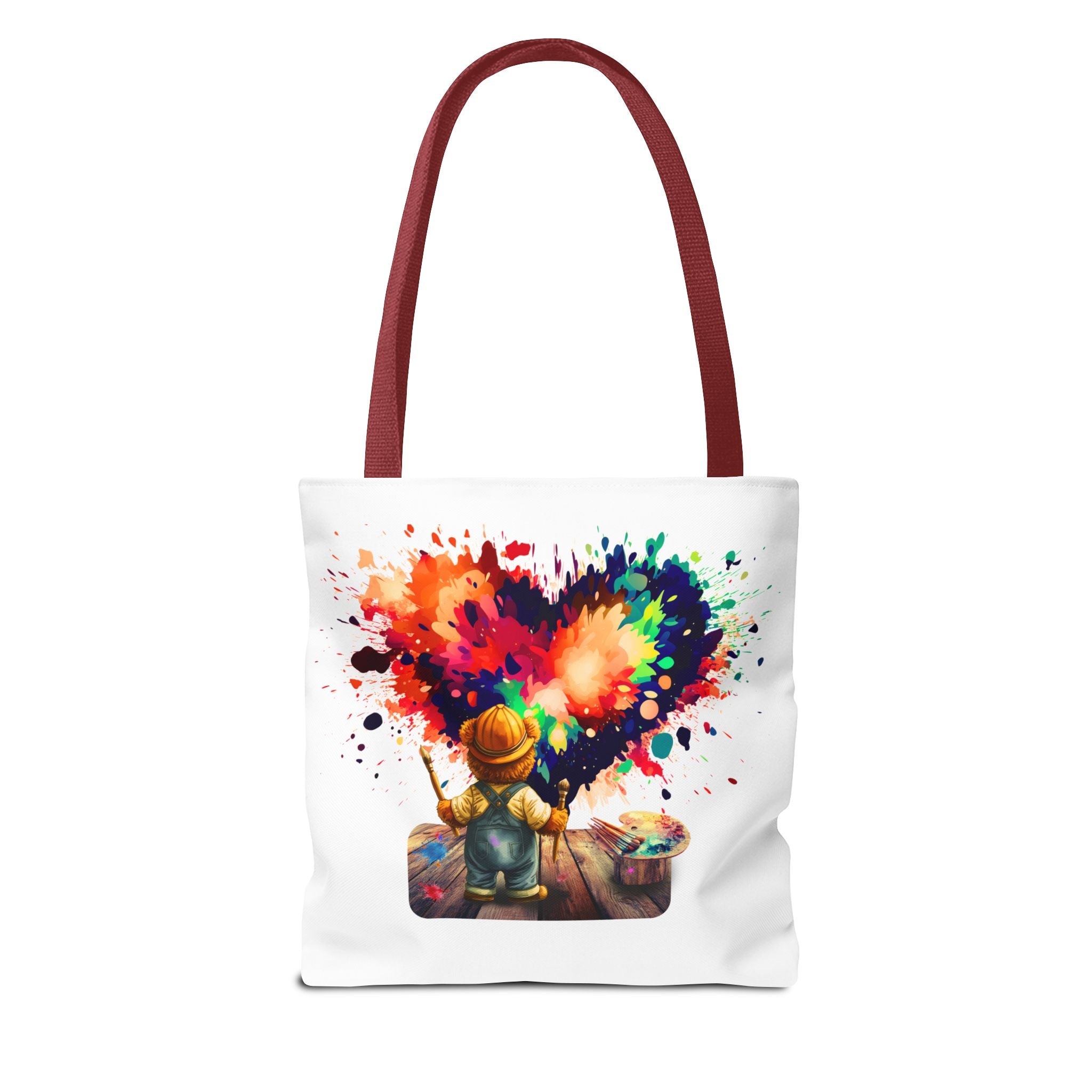 Artist Kid Paint Heart Tote Bag – Colorful Heart Splash All-Over Print Tote