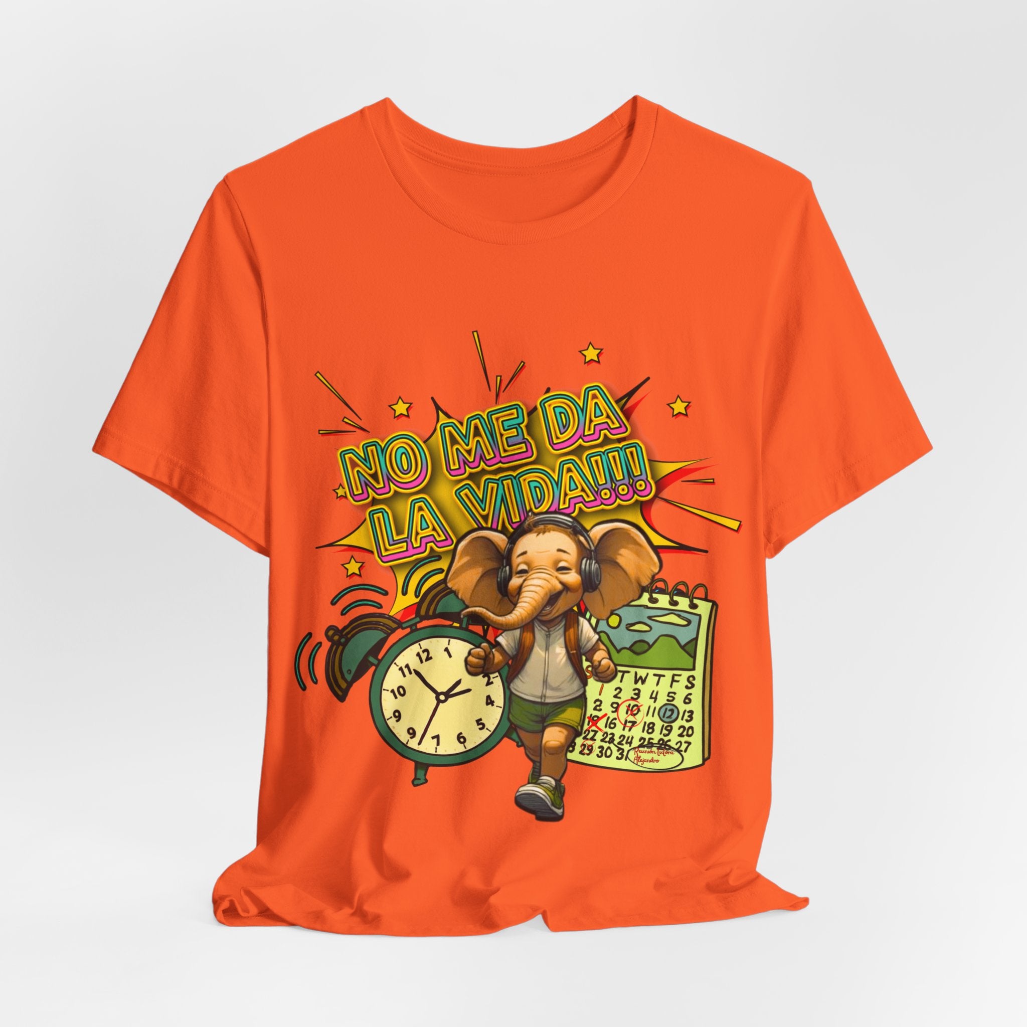 No Me Da La Vida Elephant Graphic Tee — Funny Spanish Alarm Clock T-Shirt