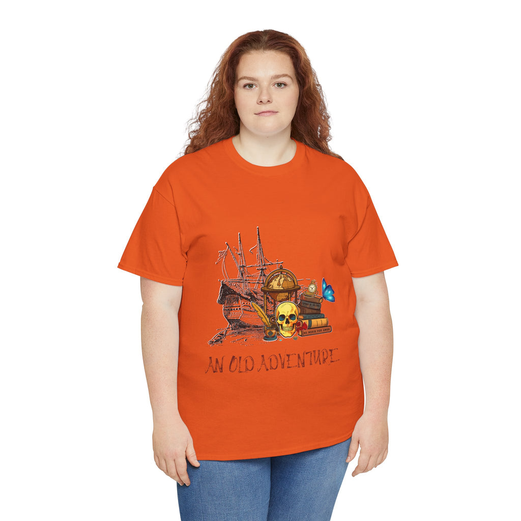 Adventure Skull AND BOOK — Vintage Ship, Globe & Books Graphic Shirt (An Old Adventure)