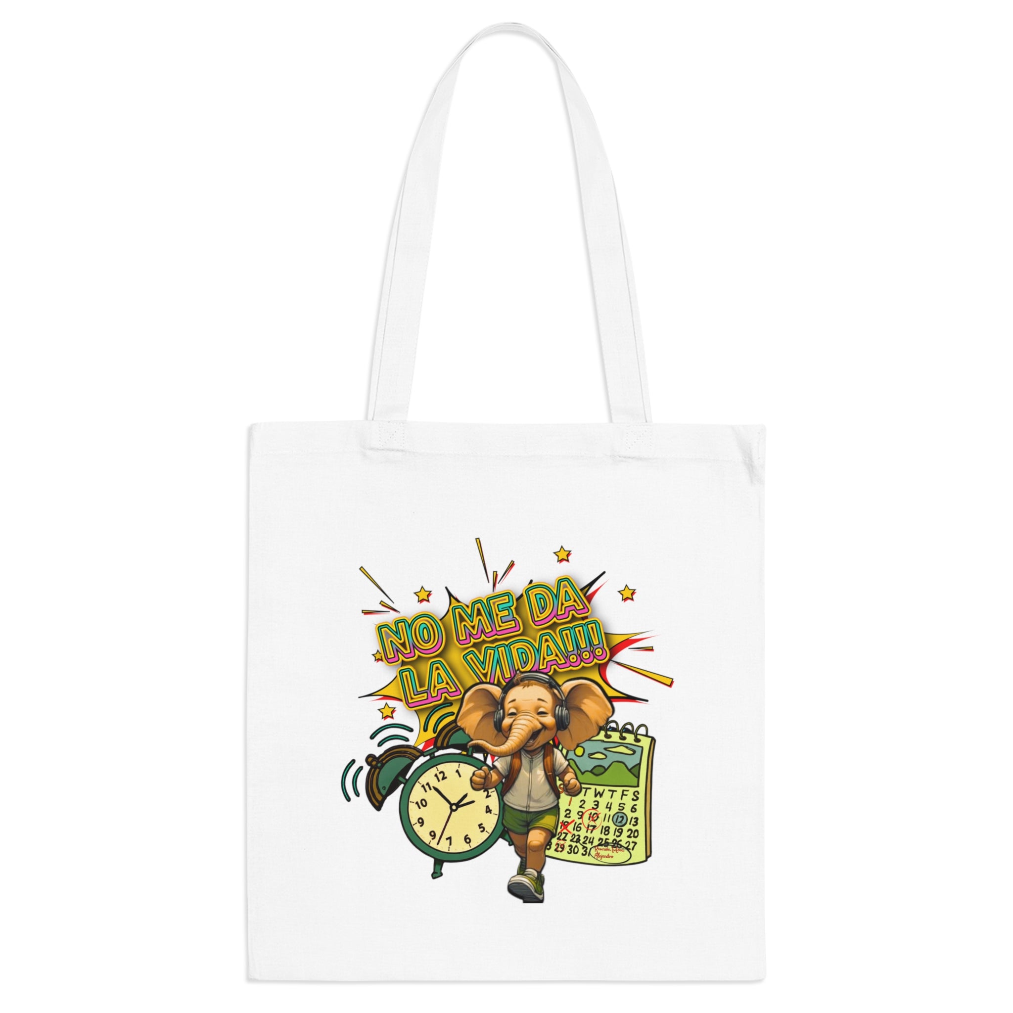 No Me Da La Vida Elephant Tote Bag – Funny Spanish Alarm Clock Design