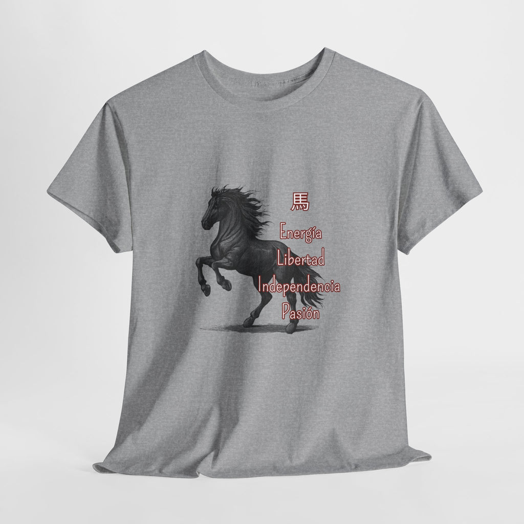 Galloping Black Horse Tee — 'Energy, Liberty, Independence, Passion' Graphic T-Shirt