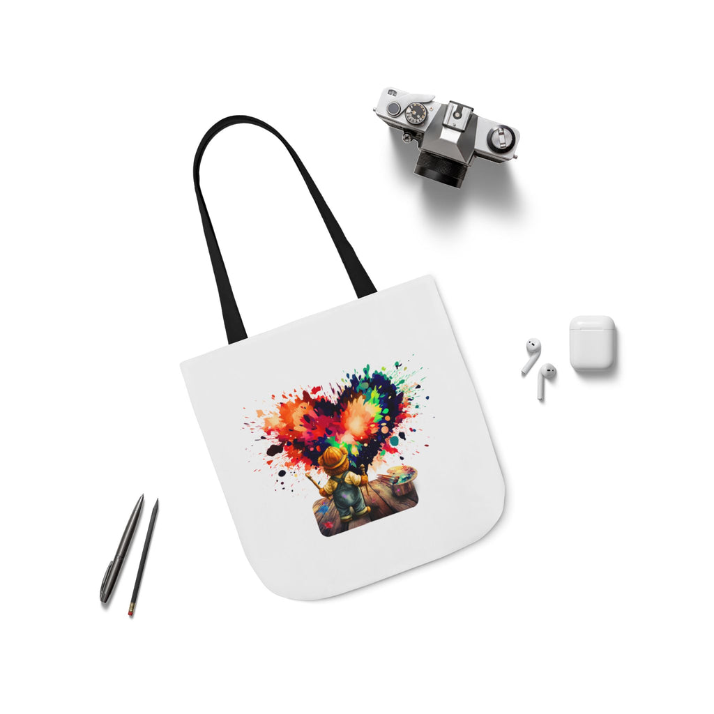 Artistic Heart Canvas Tote — Colorful Kid Painter Design