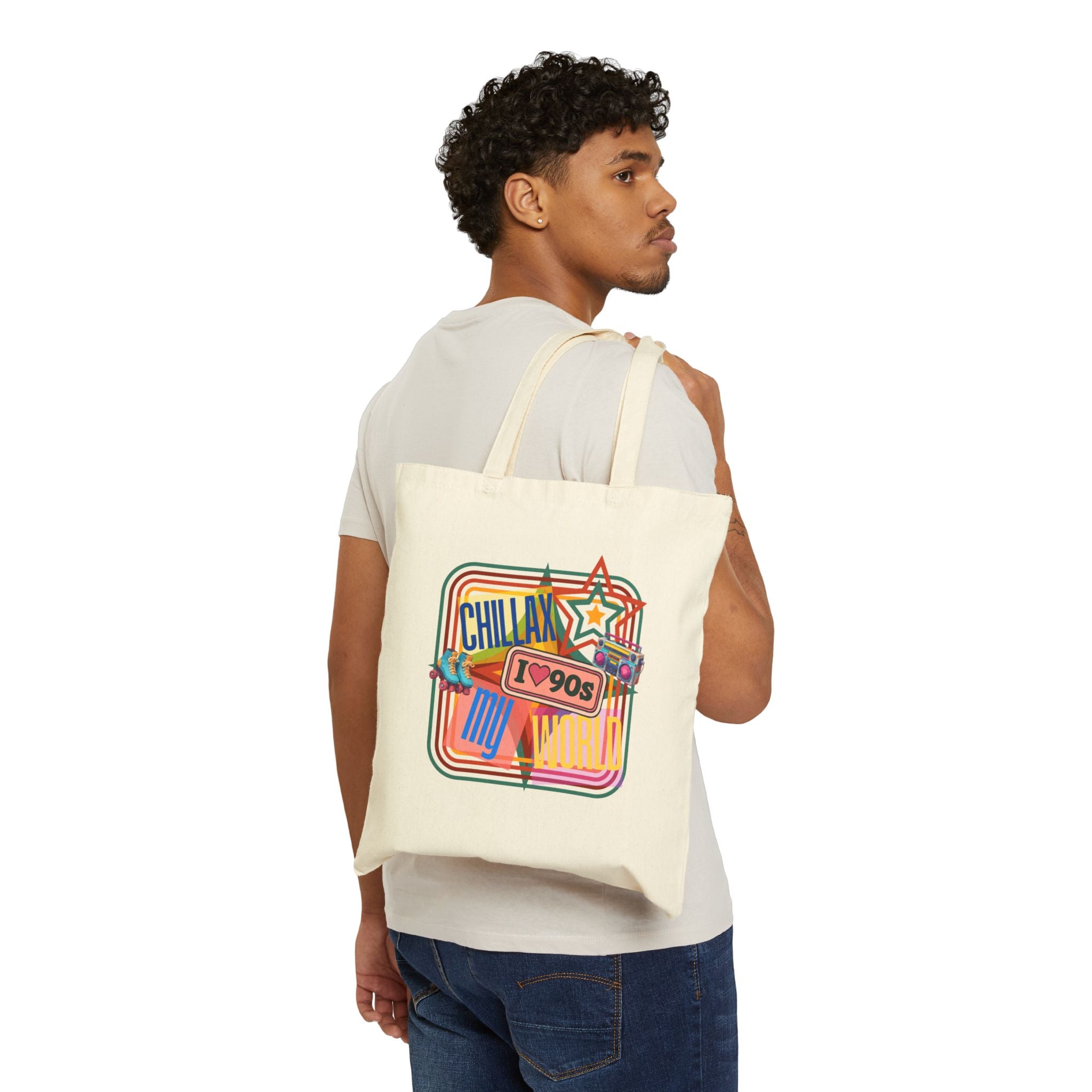 Tote Bag — Vintage 90s 'Chillax My World' Retro Graphic Cotton Canvas Tote