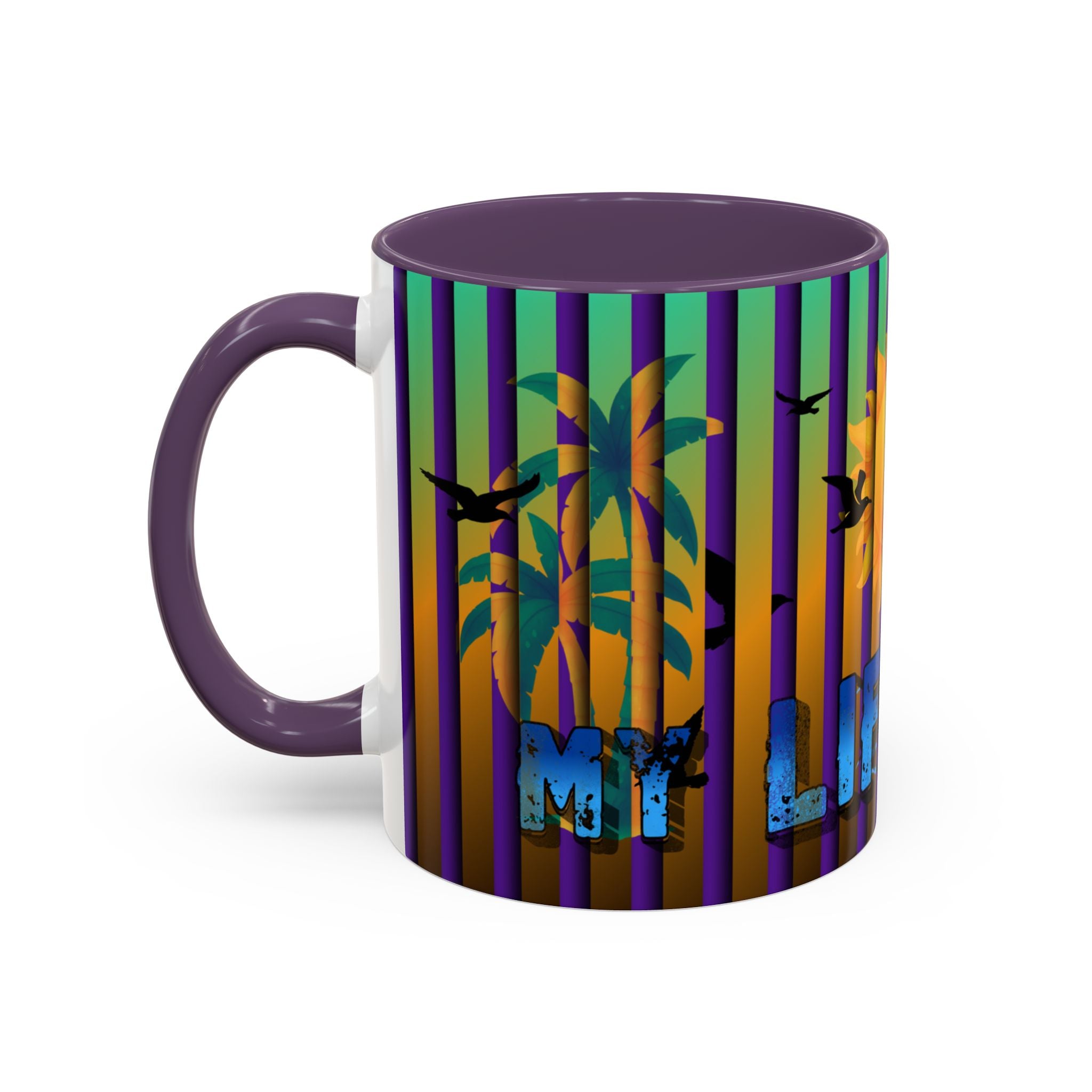 Surfing Life Coffee Mug — Colorful Sun & Surfboard Accent Mug (11/15oz)