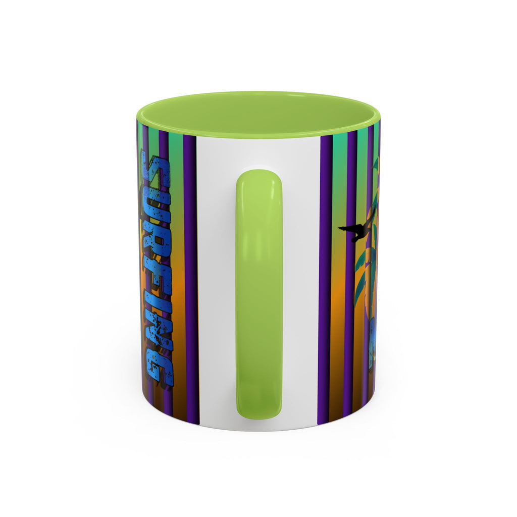 Surfing Life Coffee Mug — Colorful Sun & Surfboard Accent Mug (11/15oz)