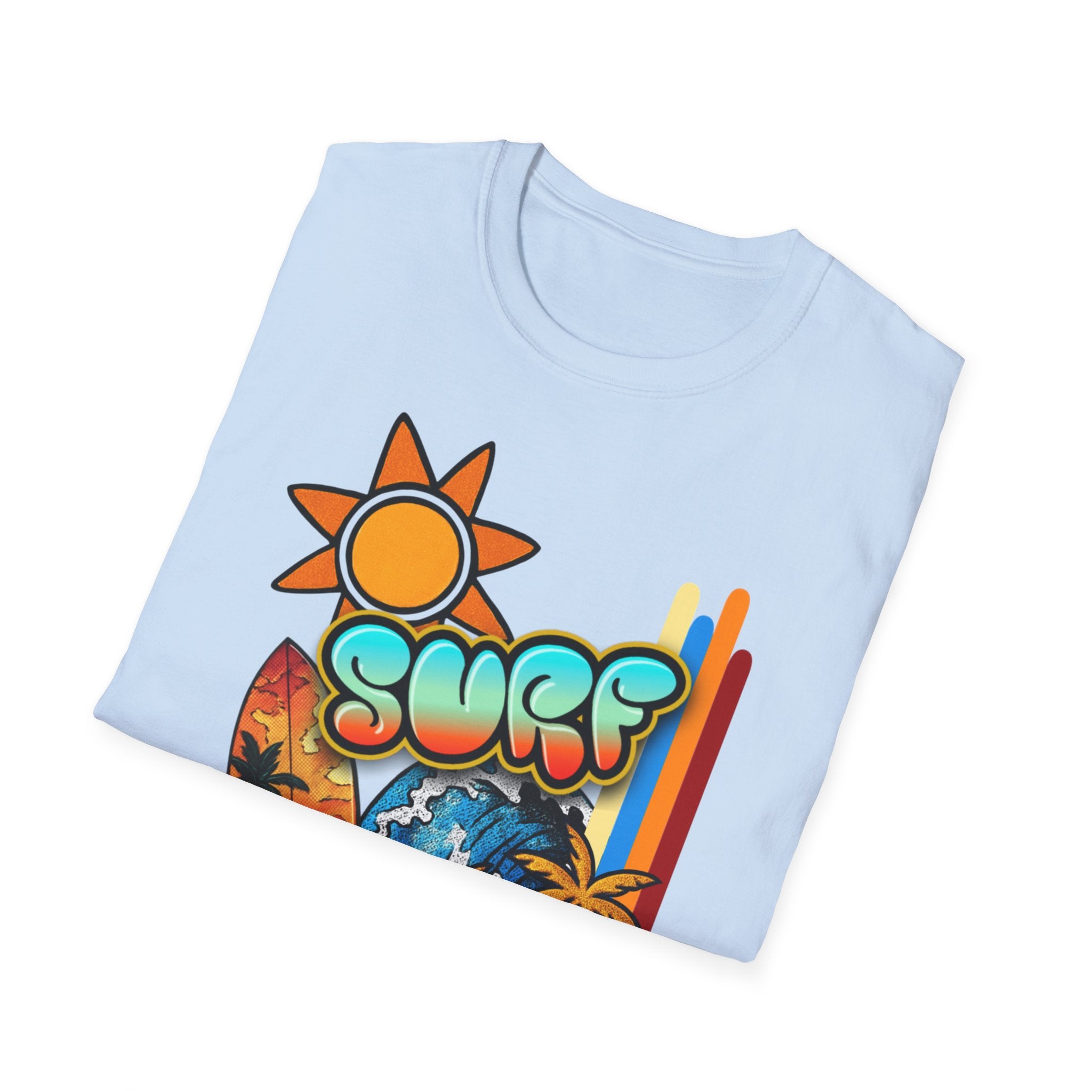 Surf Hawaii T-Shirt — Retro Tropical Sun & Palm Beach Tee